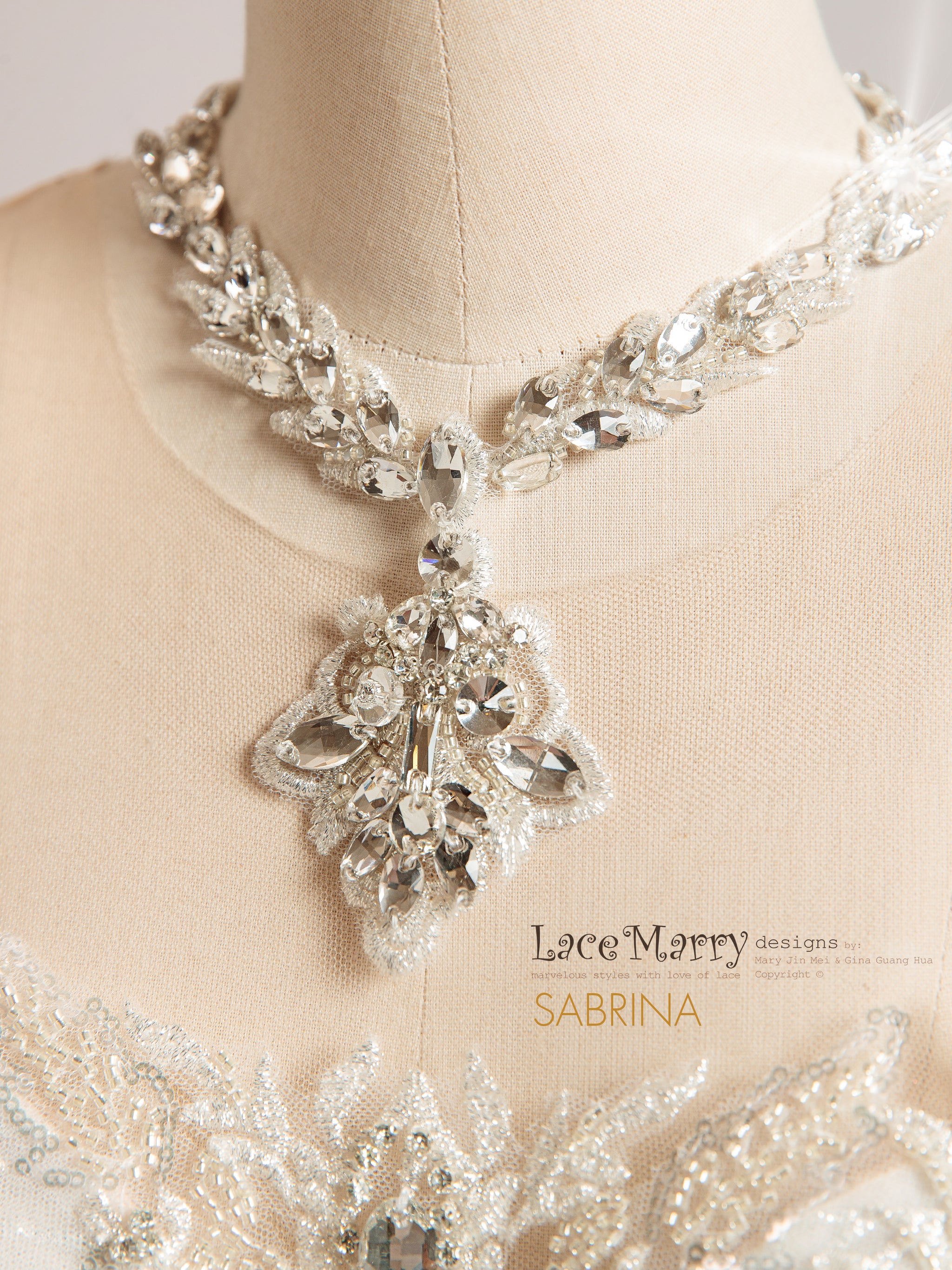 SABRINA / Off Shoulder Embellished Wedding Dress with Necklace - LaceMarry SABRINA / Off Shoulder Embellished Wedding Dress with Necklace - LaceMarry