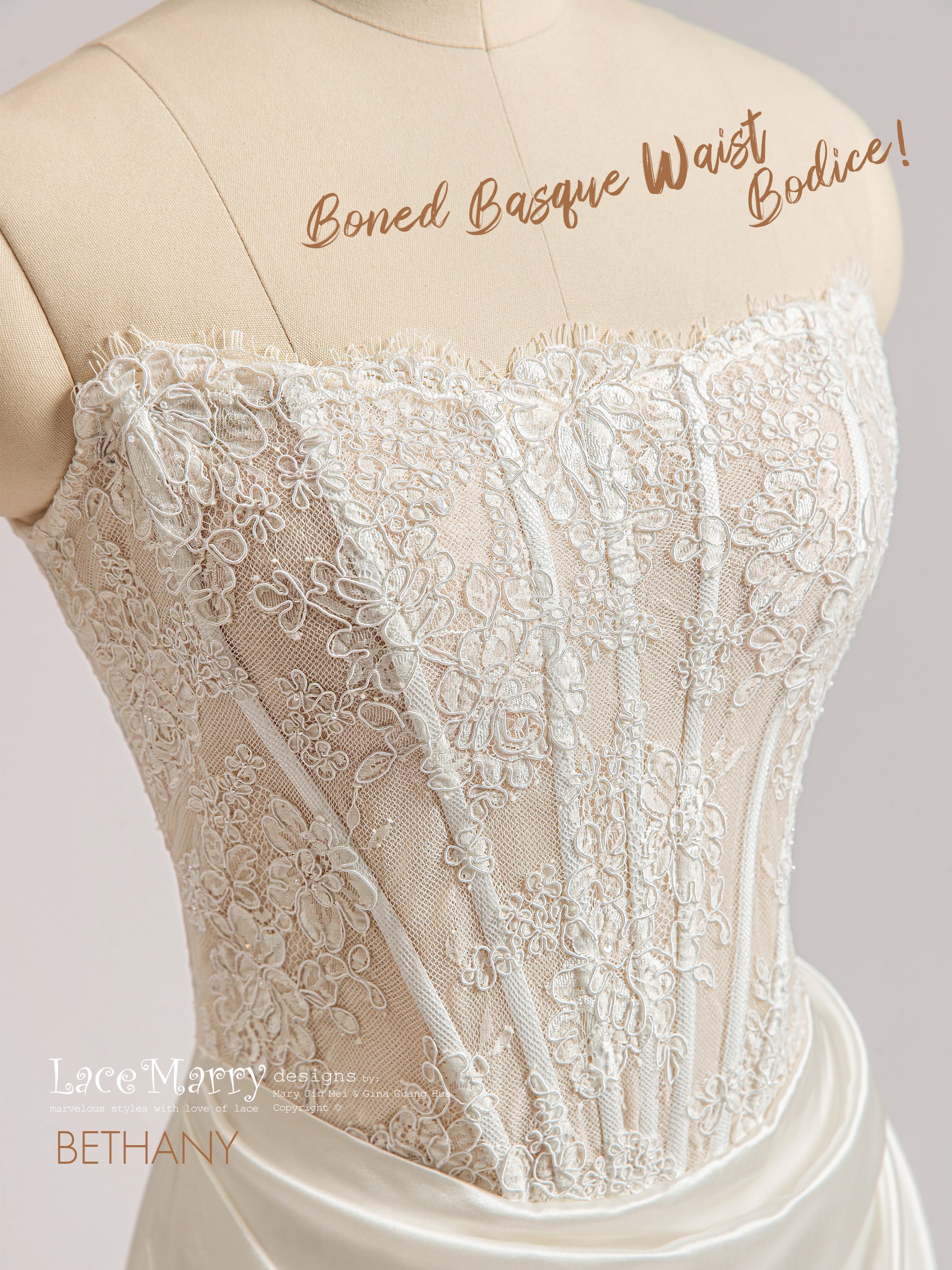 BETHANY / Straight Neckline Wedding Dress with Basque Waist - LaceMarry BETHANY / Straight Neckline Wedding Dress with Basque Waist - LaceMarry