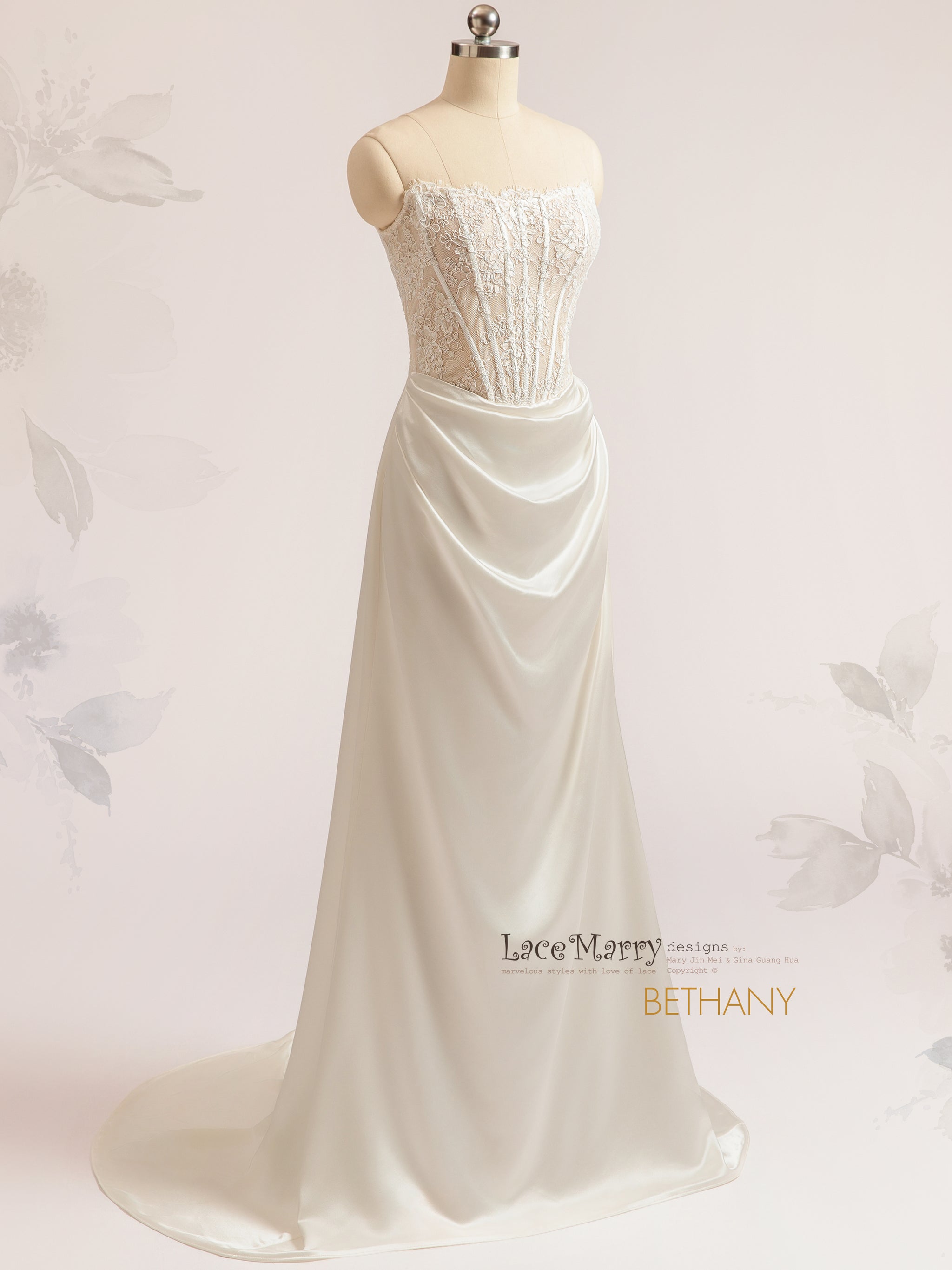 BETHANY / Straight Neckline Wedding Dress with Basque Waist - LaceMarry BETHANY / Straight Neckline Wedding Dress with Basque Waist - LaceMarry