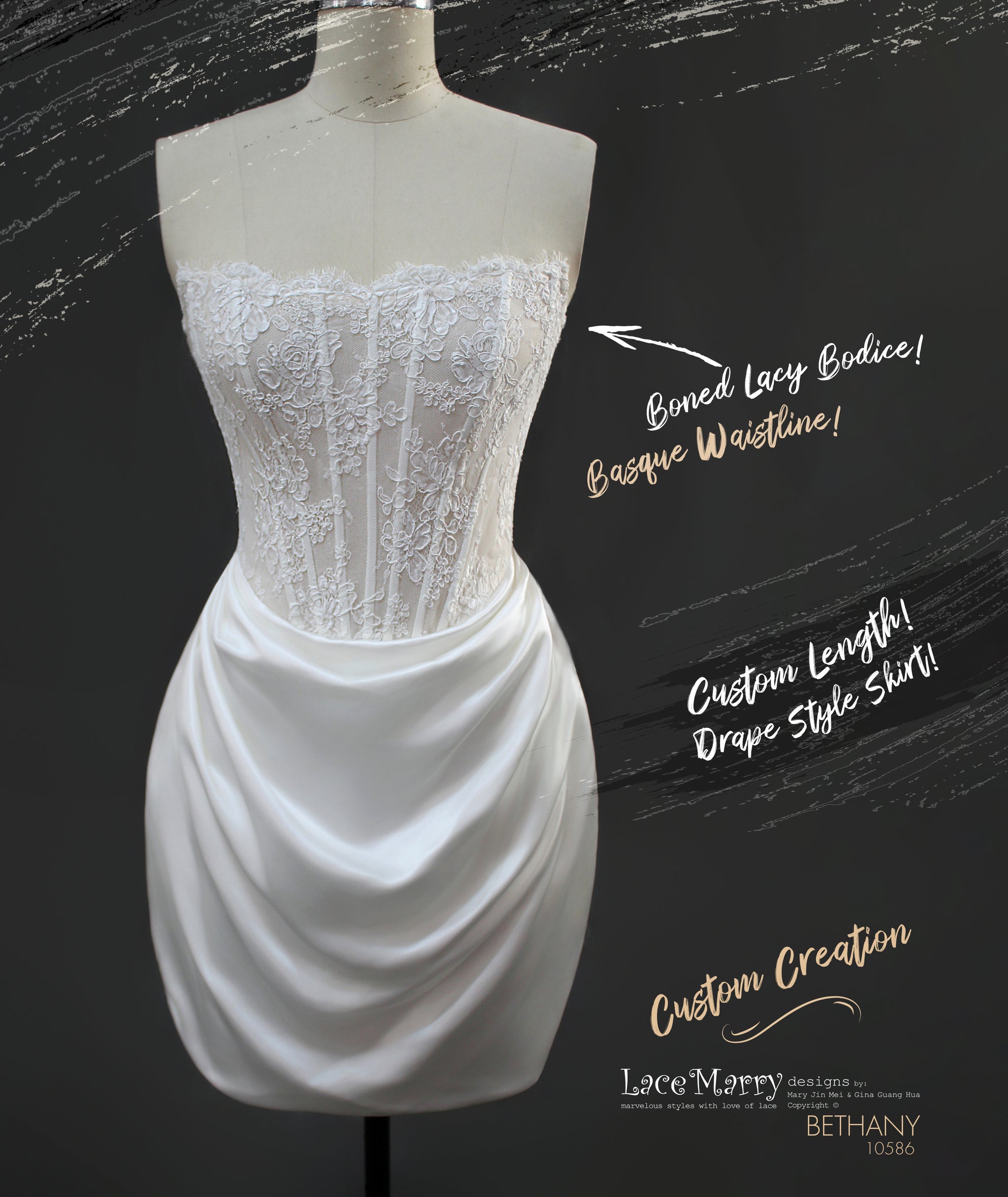 BETHANY / Straight Neck Wedding Dress with Drape Satin Skirt - LaceMarry BETHANY / Straight Neck Wedding Dress with Drape Satin Skirt - LaceMarry