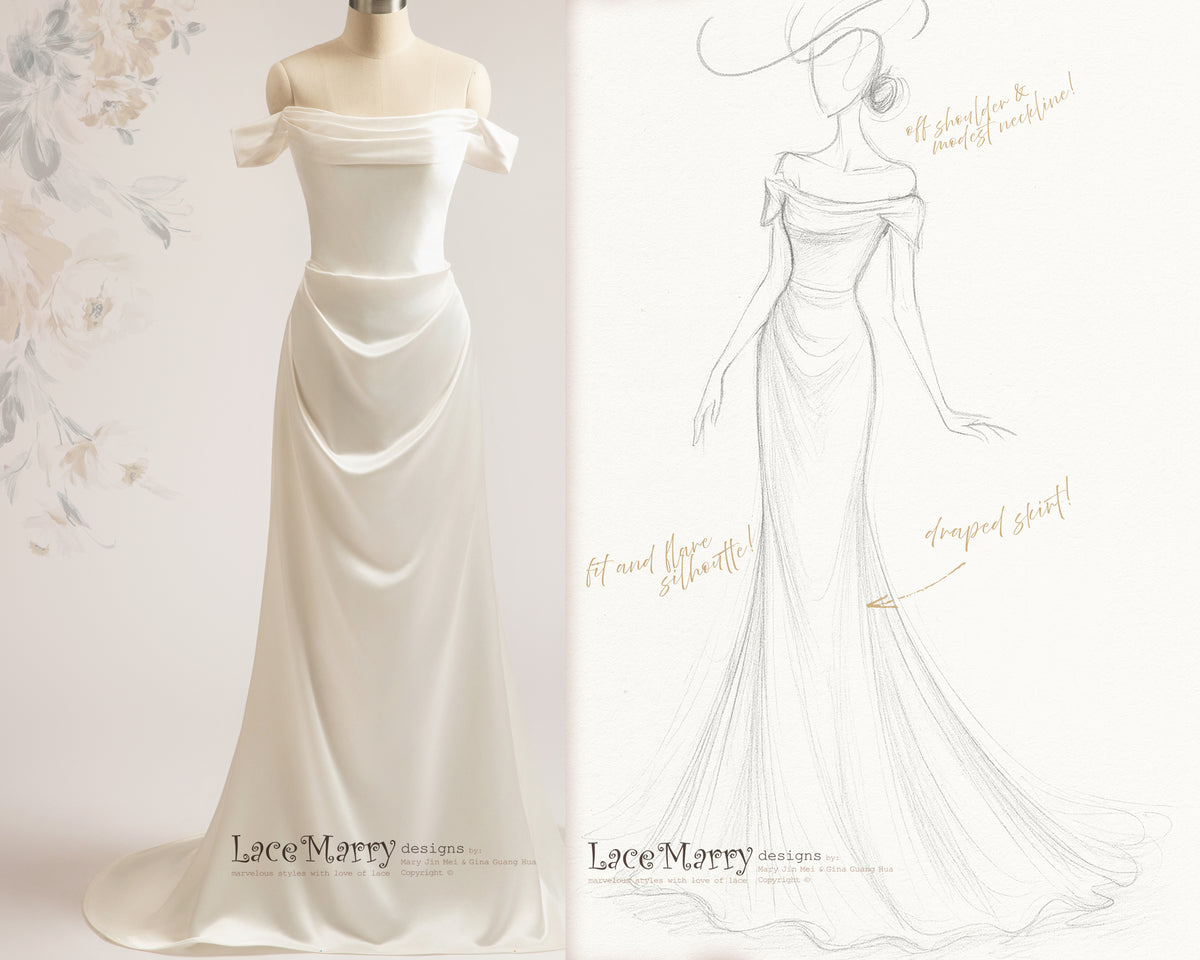 KENIA / Liquid Satin Off-the-Shoulder Wedding Gown