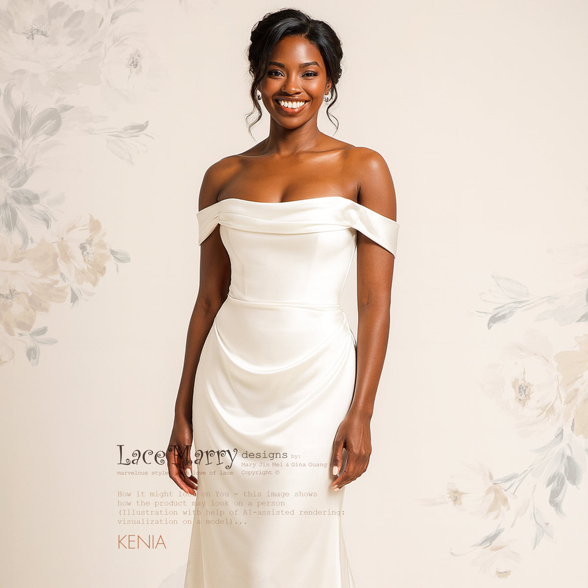 KENIA / Liquid Satin Off-the-Shoulder Wedding Gown