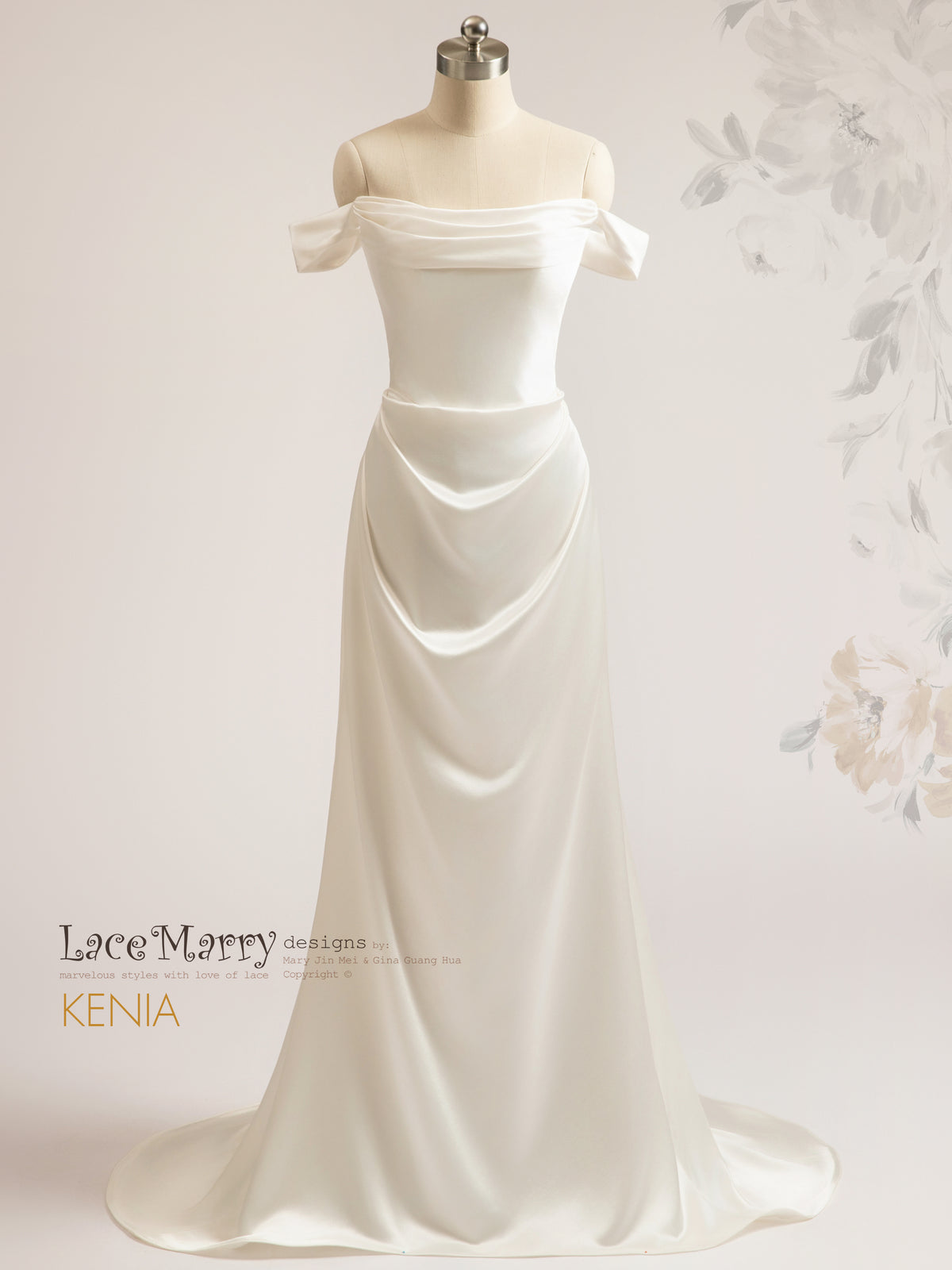 KENIA / Liquid Satin Off-the-Shoulder Wedding Gown - LaceMarry KENIA / Liquid Satin Off-the-Shoulder Wedding Gown - LaceMarry