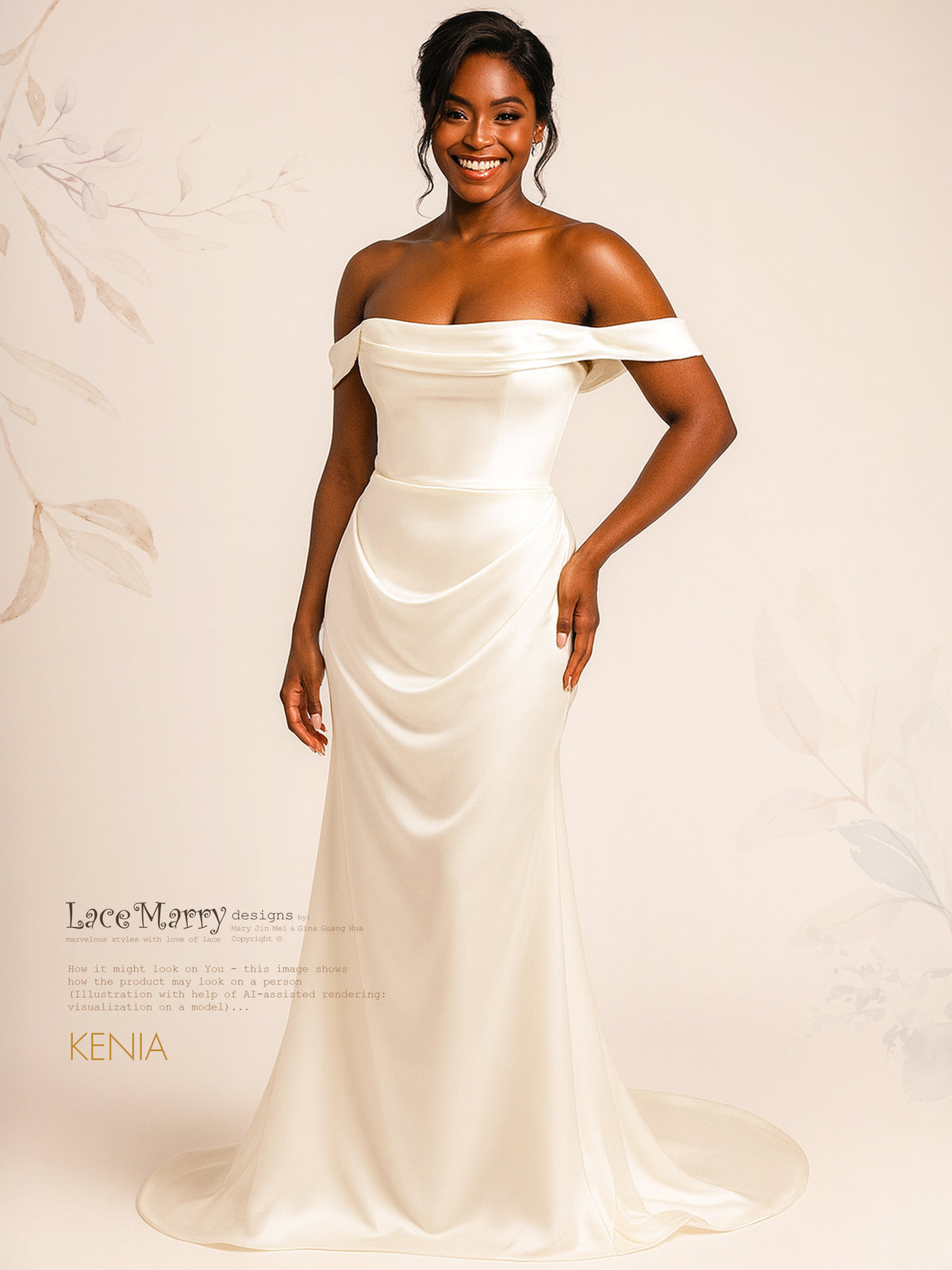 KENIA / Liquid Satin Off-the-Shoulder Wedding Gown