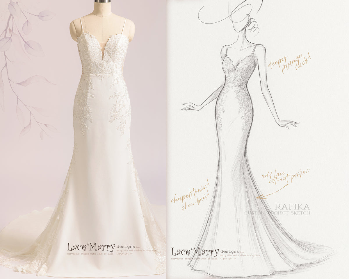 RAFIKA / Breathtaking Wedding Dress with Deep Plunge Neck