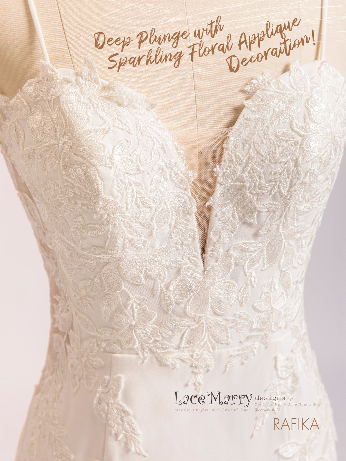 RAFIKA / Breathtaking Wedding Dress with Deep Plunge Neck