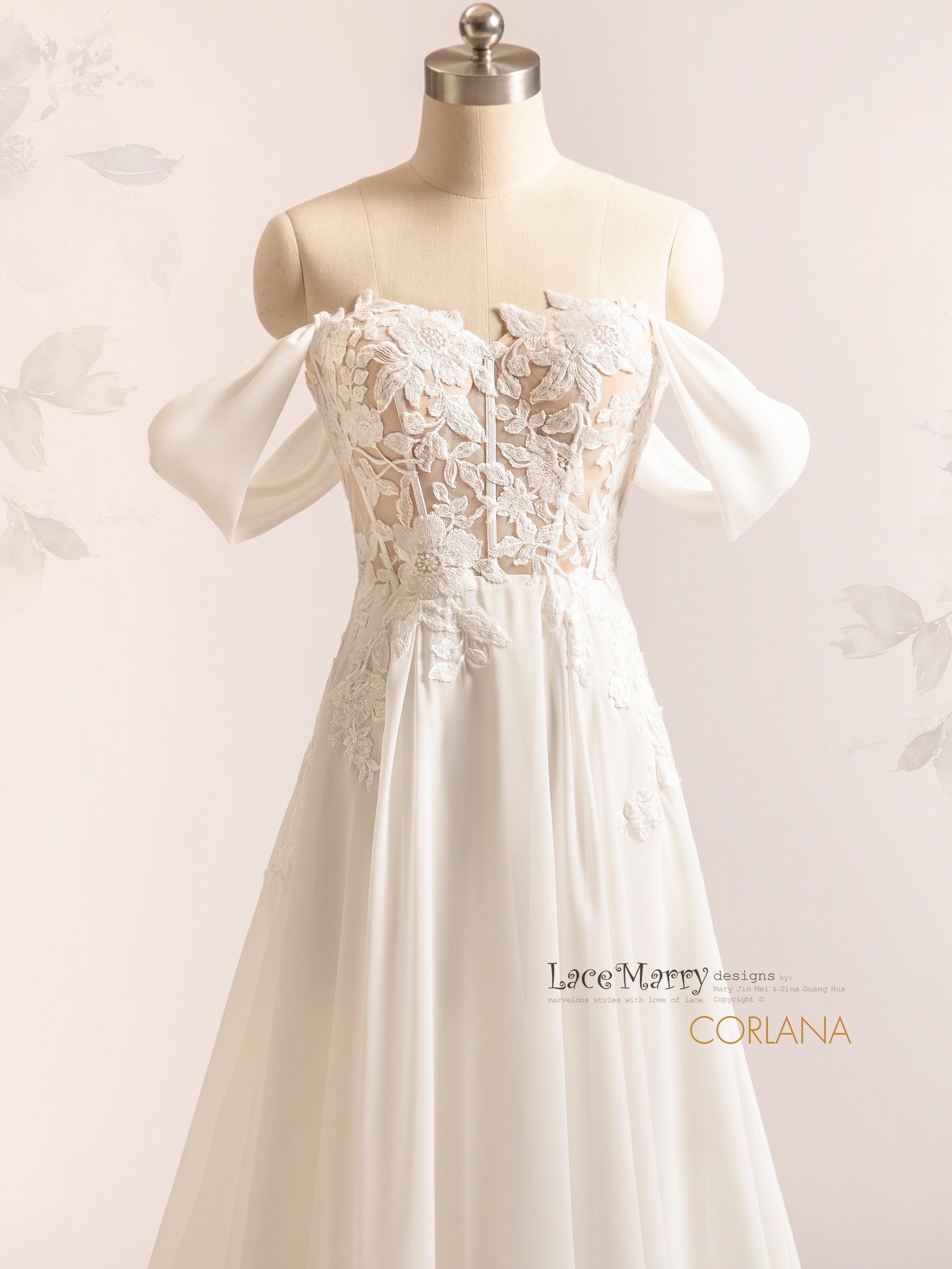 CORLANA / A Line Chiffon Wedding Dress with Floral Bodice - LaceMarry CORLANA / A Line Chiffon Wedding Dress with Floral Bodice - LaceMarry