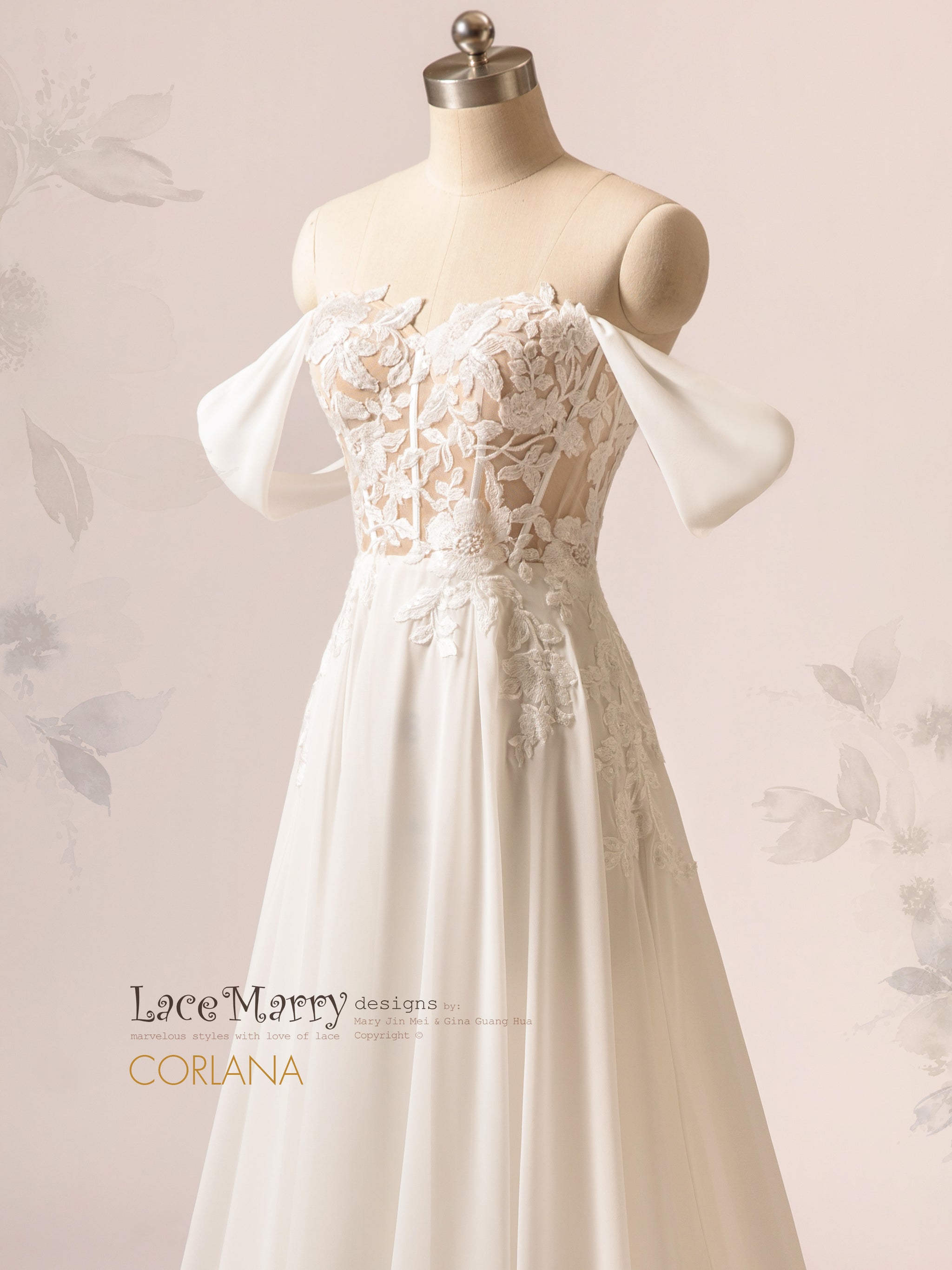 CORLANA / Simple Chiffon Wedding Dress with Off Shoulder Straps - LaceMarry CORLANA / Simple Chiffon Wedding Dress with Off Shoulder Straps - LaceMarry