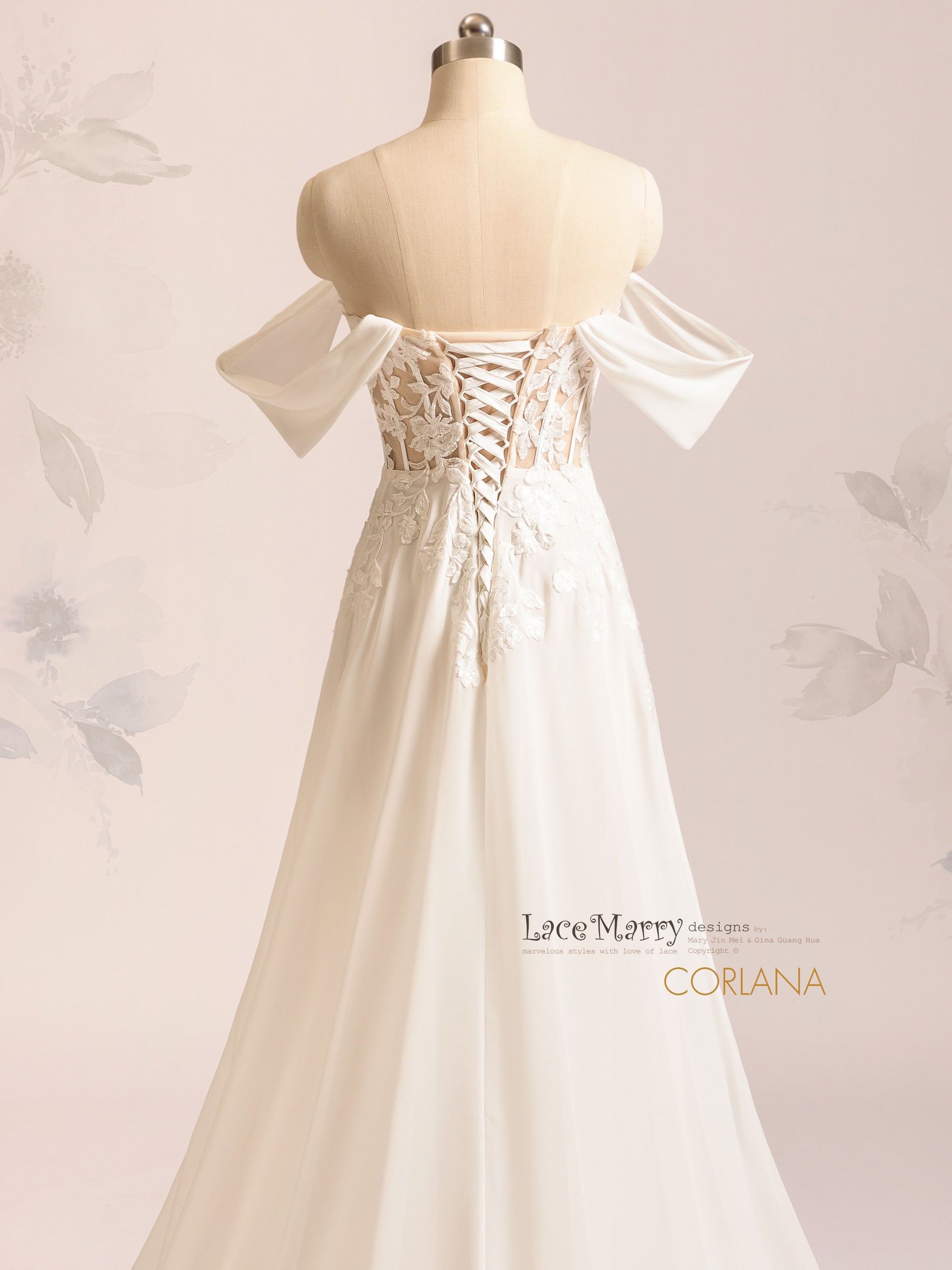 CORLANA / Simple Chiffon Wedding Dress with Off Shoulder Straps - LaceMarry CORLANA / Simple Chiffon Wedding Dress with Off Shoulder Straps - LaceMarry