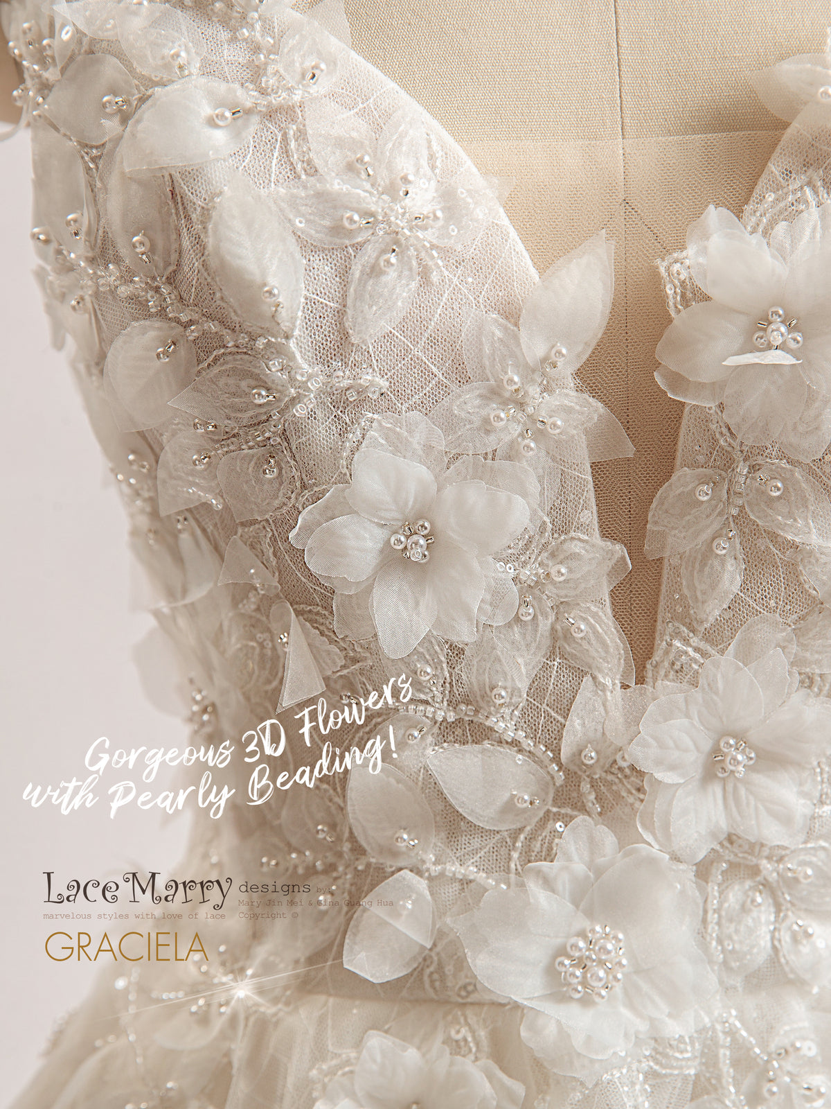 GRACIELA / Sexy Slit A Line Wedding Dress with 3D Floral Appliques - LaceMarry GRACIELA / Sexy Slit A Line Wedding Dress with 3D Floral Appliques - LaceMarry