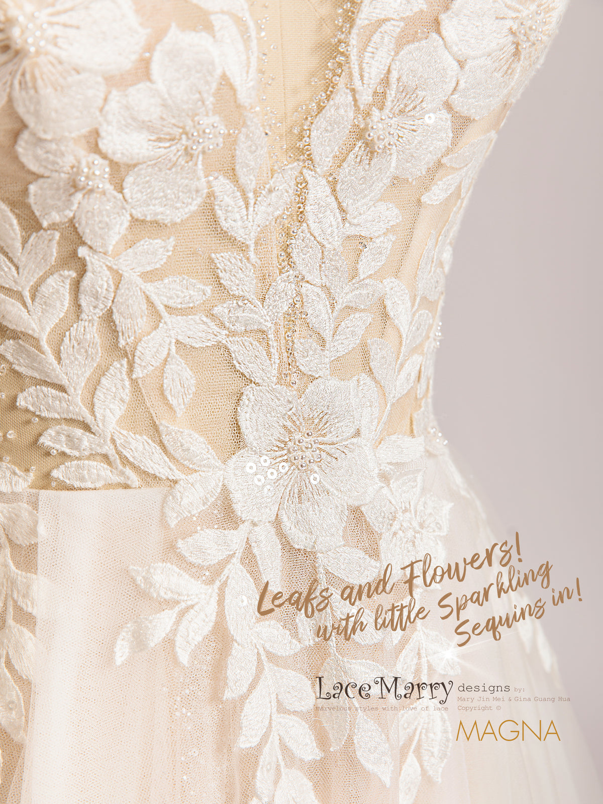 MAGNA / A Line Boho Wedding Dress with Glitter - LaceMarry MAGNA / A Line Boho Wedding Dress with Glitter - LaceMarry