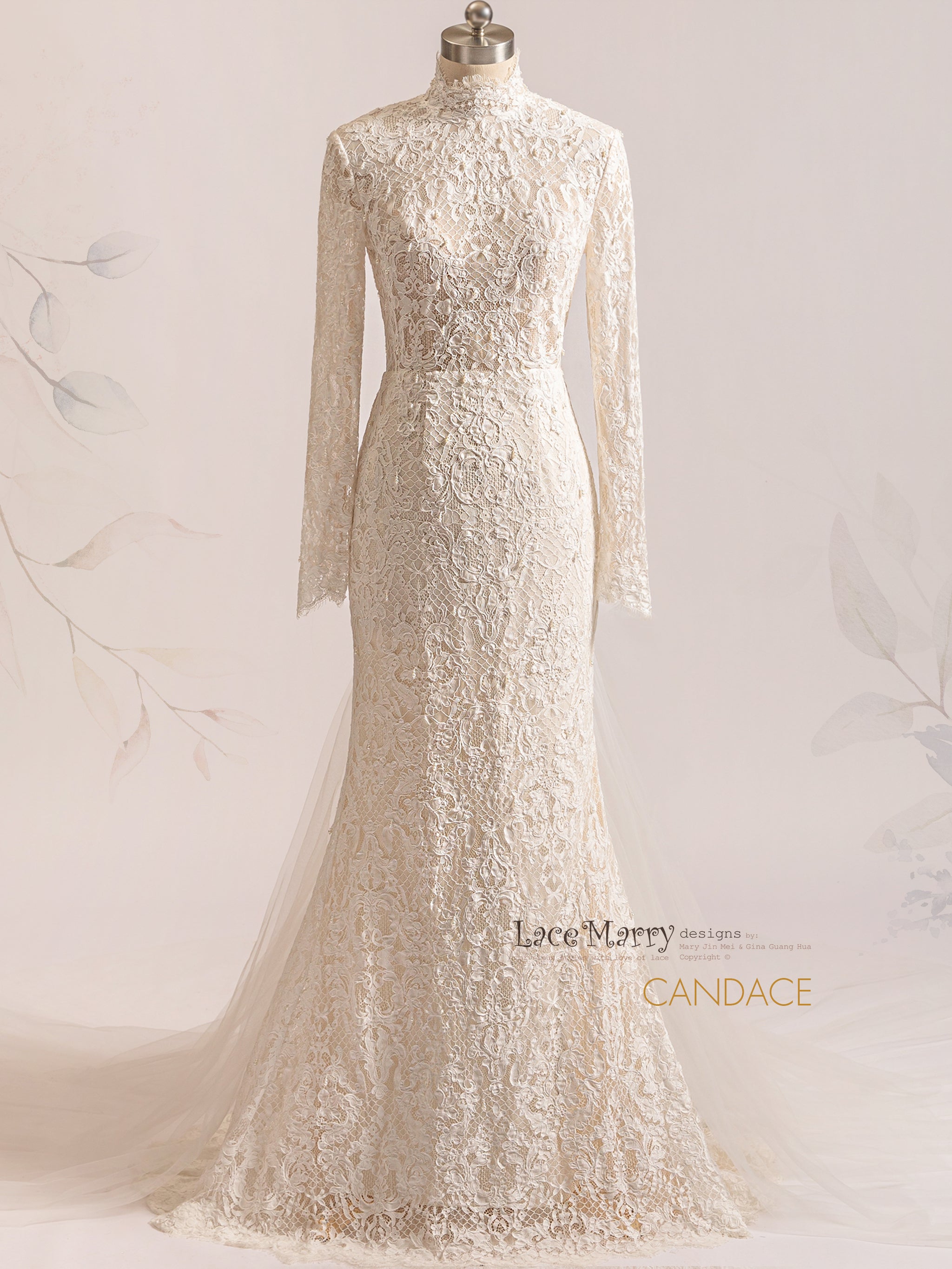 CANDACE / Full Lace Wedding Dress with Turtleneck - LaceMarry CANDACE / Full Lace Wedding Dress with Turtleneck - LaceMarry