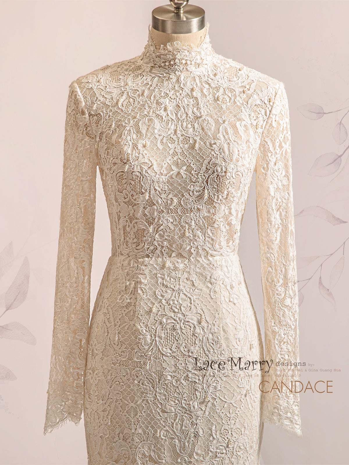 CANDACE / High Collar Lace Wedding Dress with Long Sleeves - LaceMarry CANDACE / High Collar Lace Wedding Dress with Long Sleeves - LaceMarry