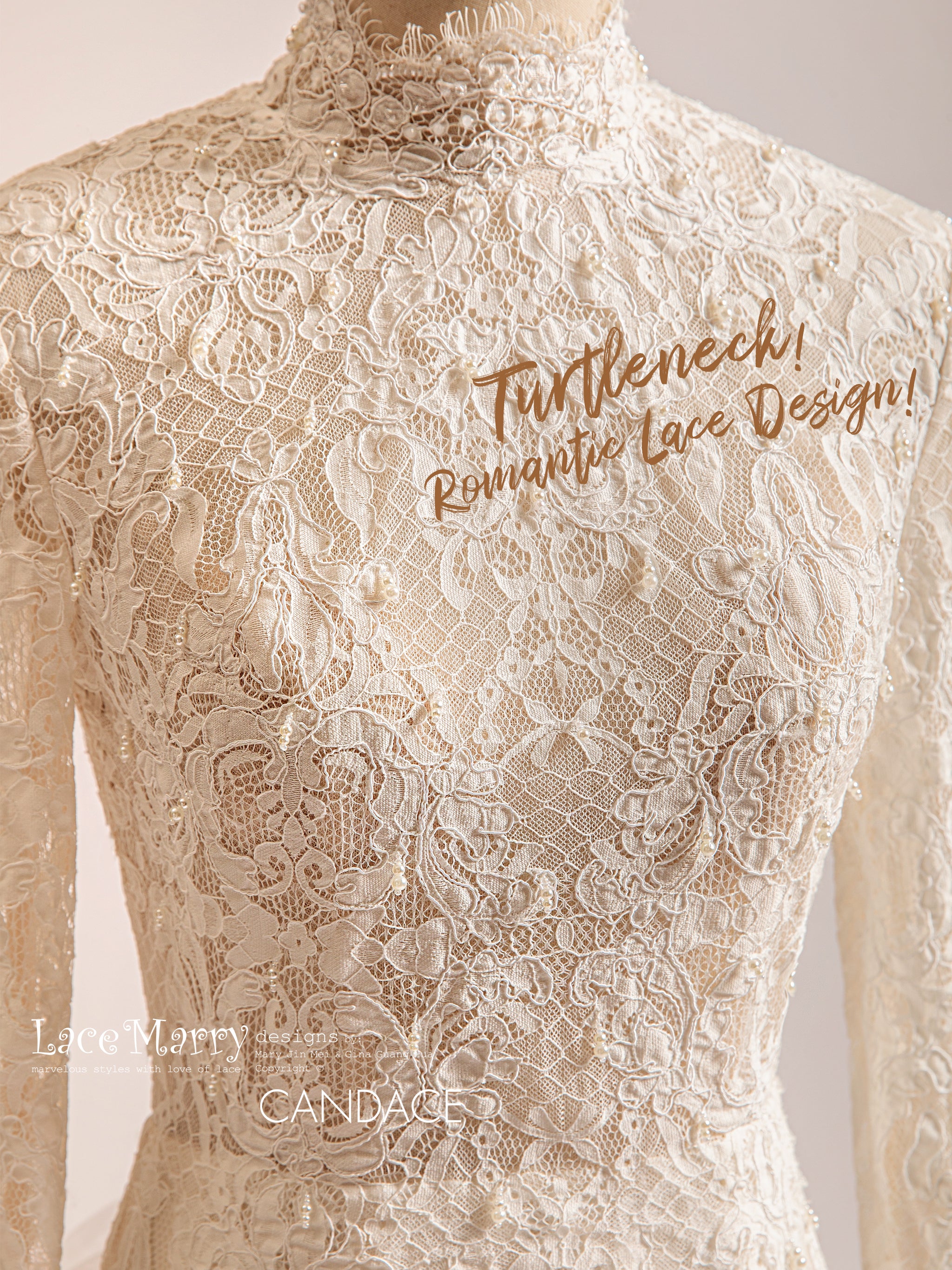 CANDACE / Turtleneck Full Lace Wedding Dress - LaceMarry CANDACE / Turtleneck Full Lace Wedding Dress - LaceMarry