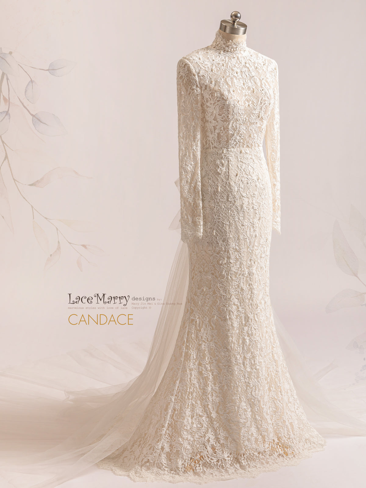 CANDACE / High Collar Lace Wedding Dress with Long Sleeves - LaceMarry CANDACE / High Collar Lace Wedding Dress with Long Sleeves - LaceMarry