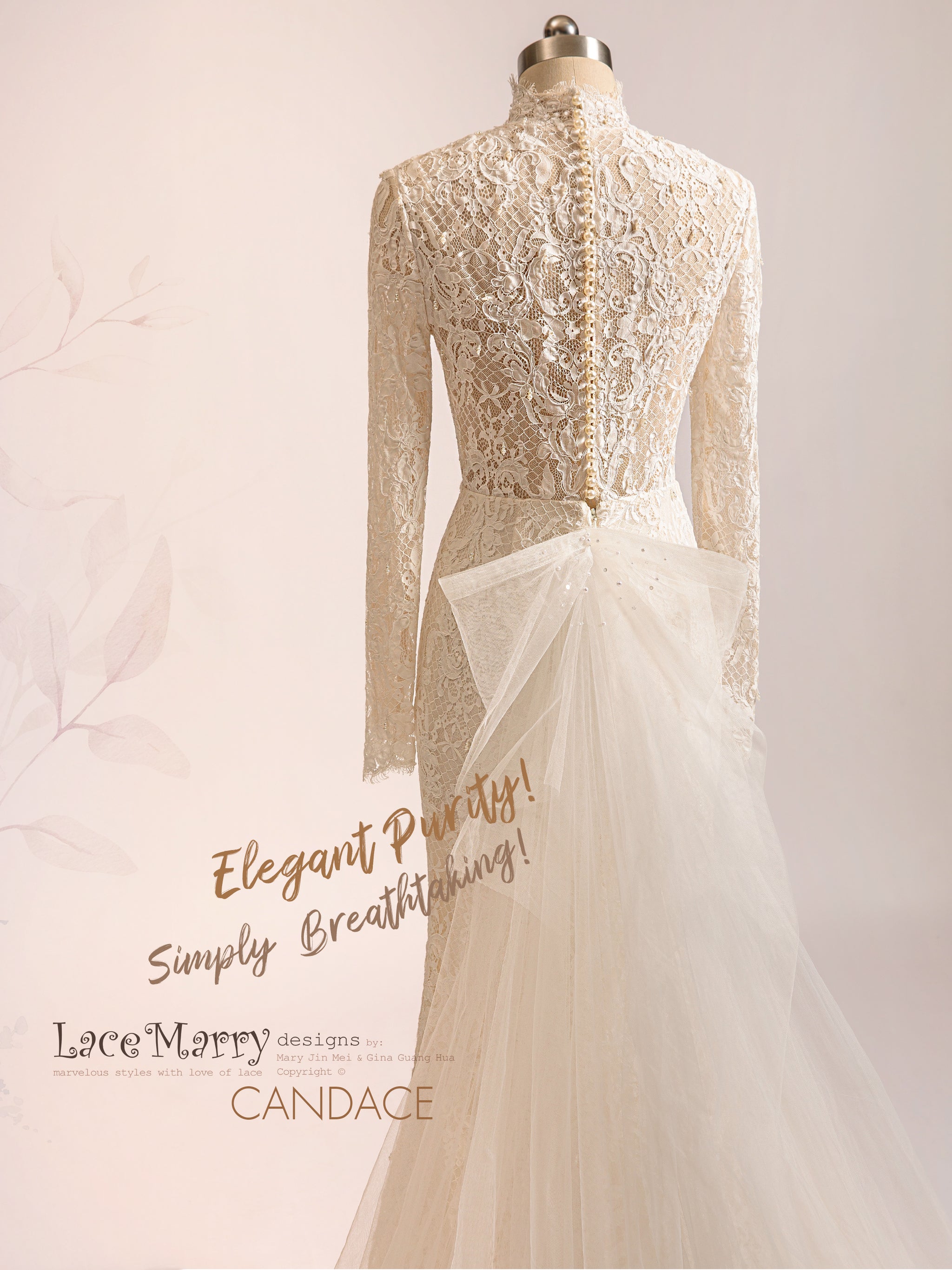 CANDACE / High Collar Lace Wedding Dress with Long Sleeves - LaceMarry CANDACE / High Collar Lace Wedding Dress with Long Sleeves - LaceMarry