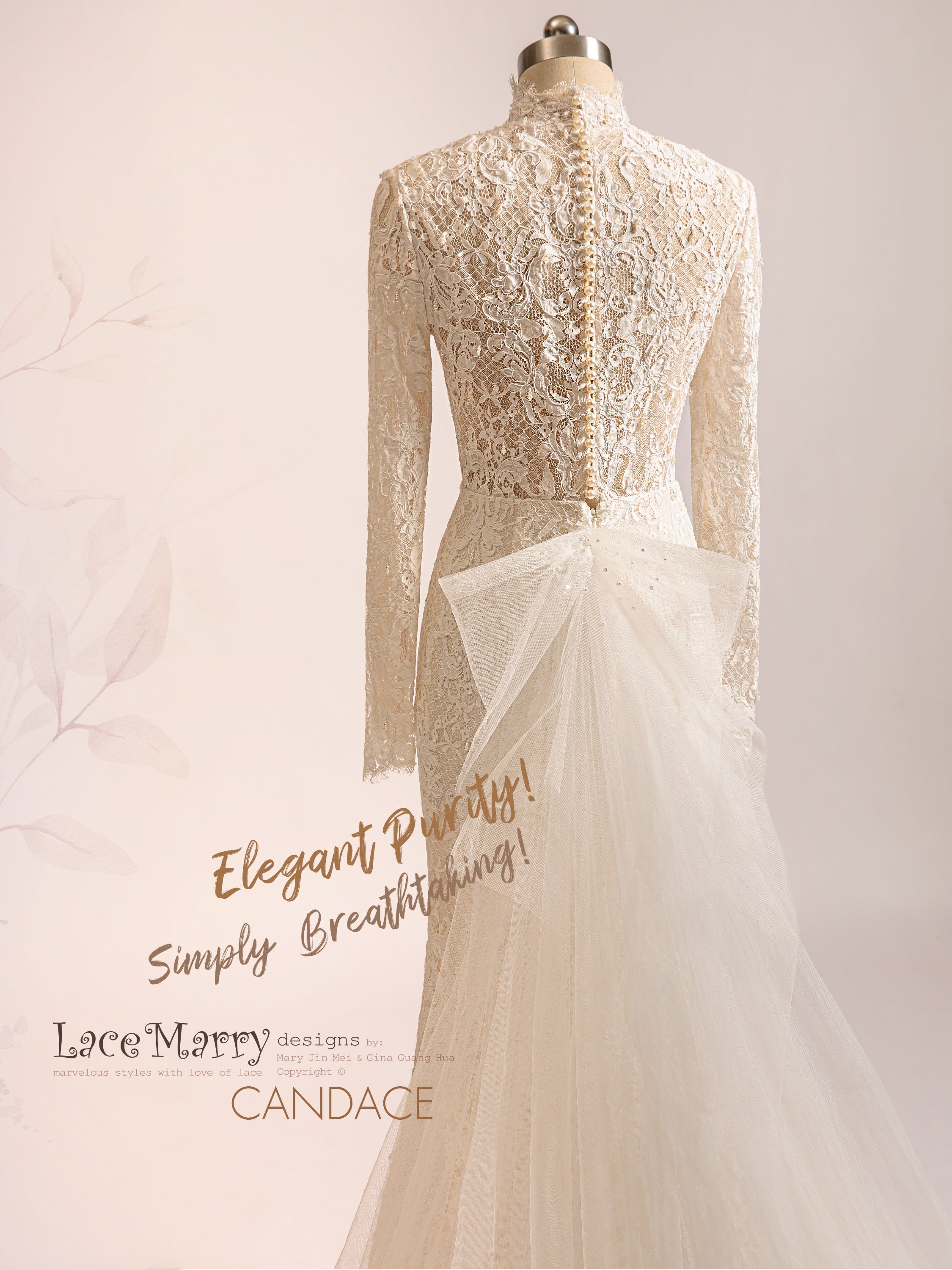CANDACE / Turtleneck Full Lace Wedding Dress - LaceMarry CANDACE / Turtleneck Full Lace Wedding Dress - LaceMarry