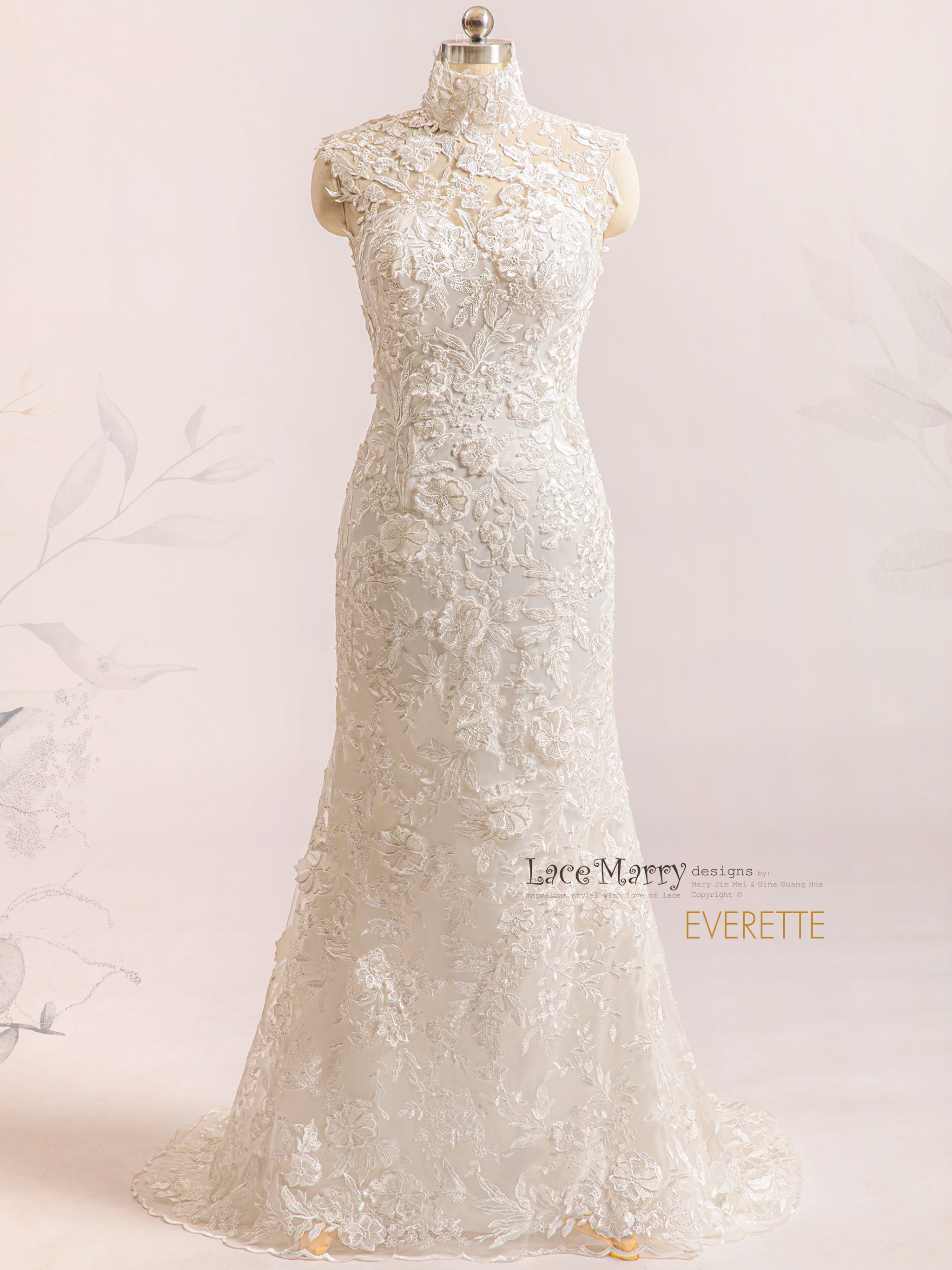 EVERETTE / Turtleneck 3D Lace Wedding Dress - LaceMarry EVERETTE / Turtleneck 3D Lace Wedding Dress - LaceMarry