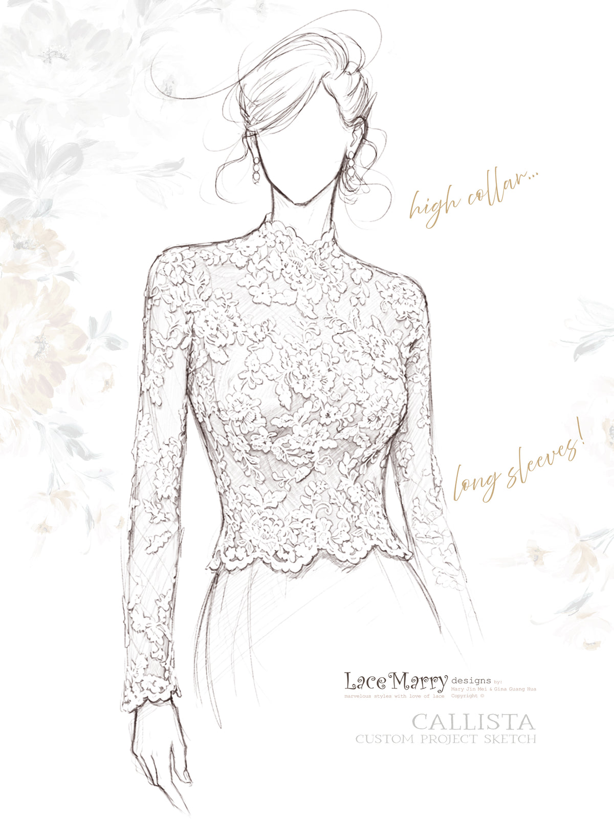 CALLISTA / Bridal Lace Topper with High Neckline and Long Sleeves