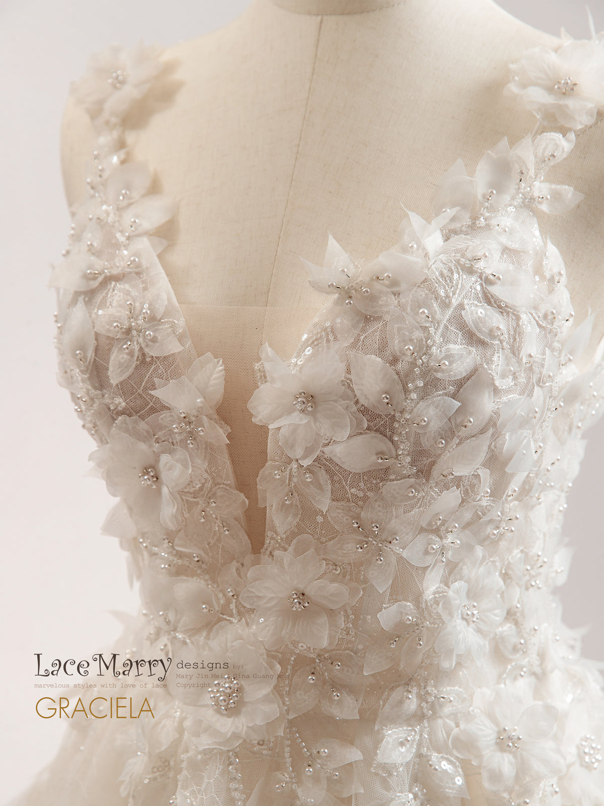 GRACIELA / A Line 3D Floral Wedding Dress with Slit