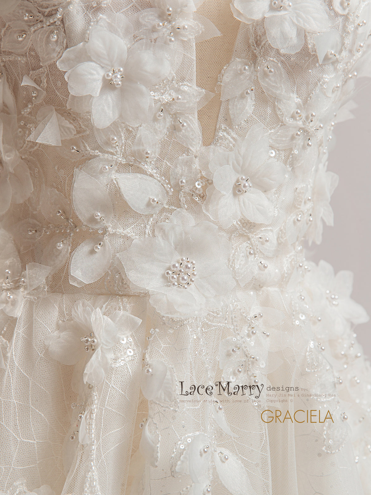 GRACIELA / A Line 3D Floral Wedding Dress with Slit