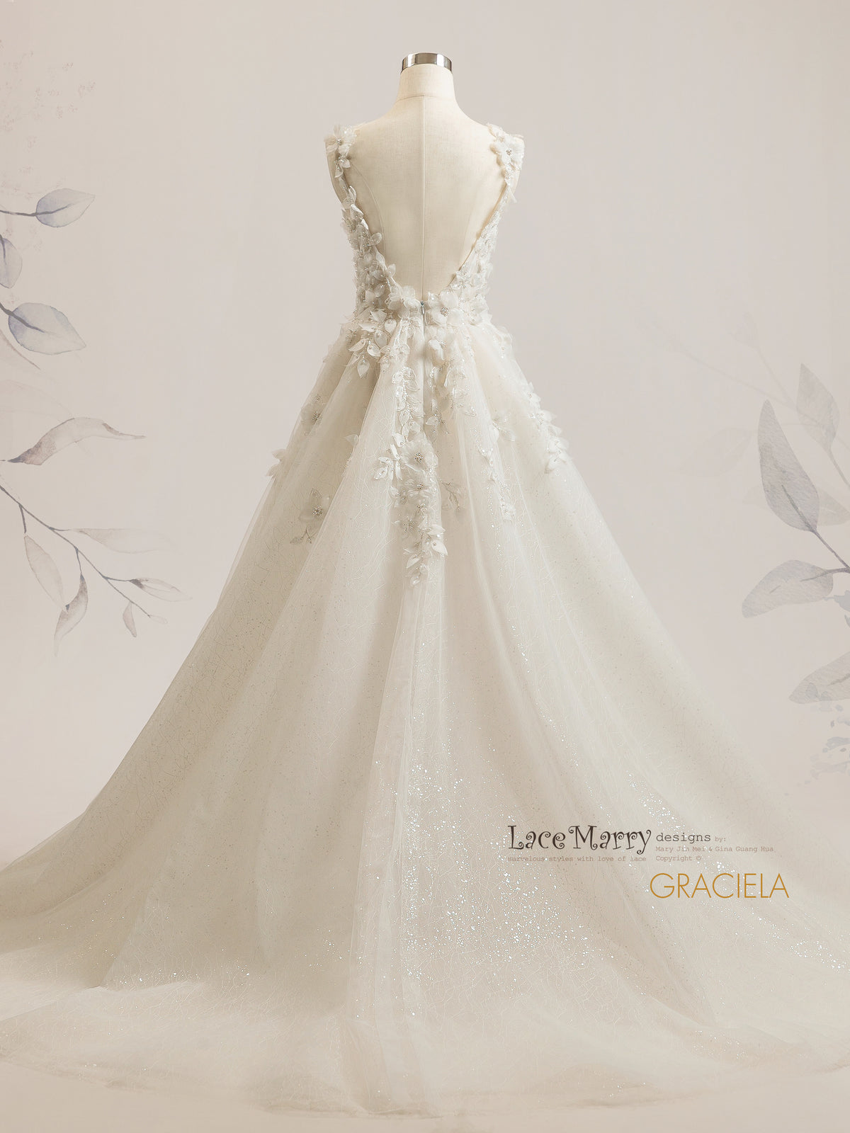 GRACIELA / A Line 3D Floral Wedding Dress with Slit