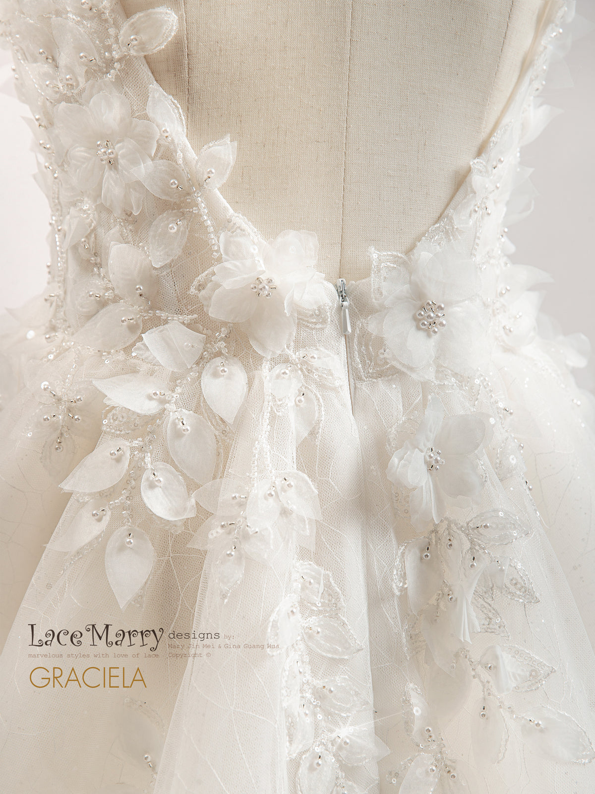GRACIELA / A Line 3D Floral Wedding Dress with Slit