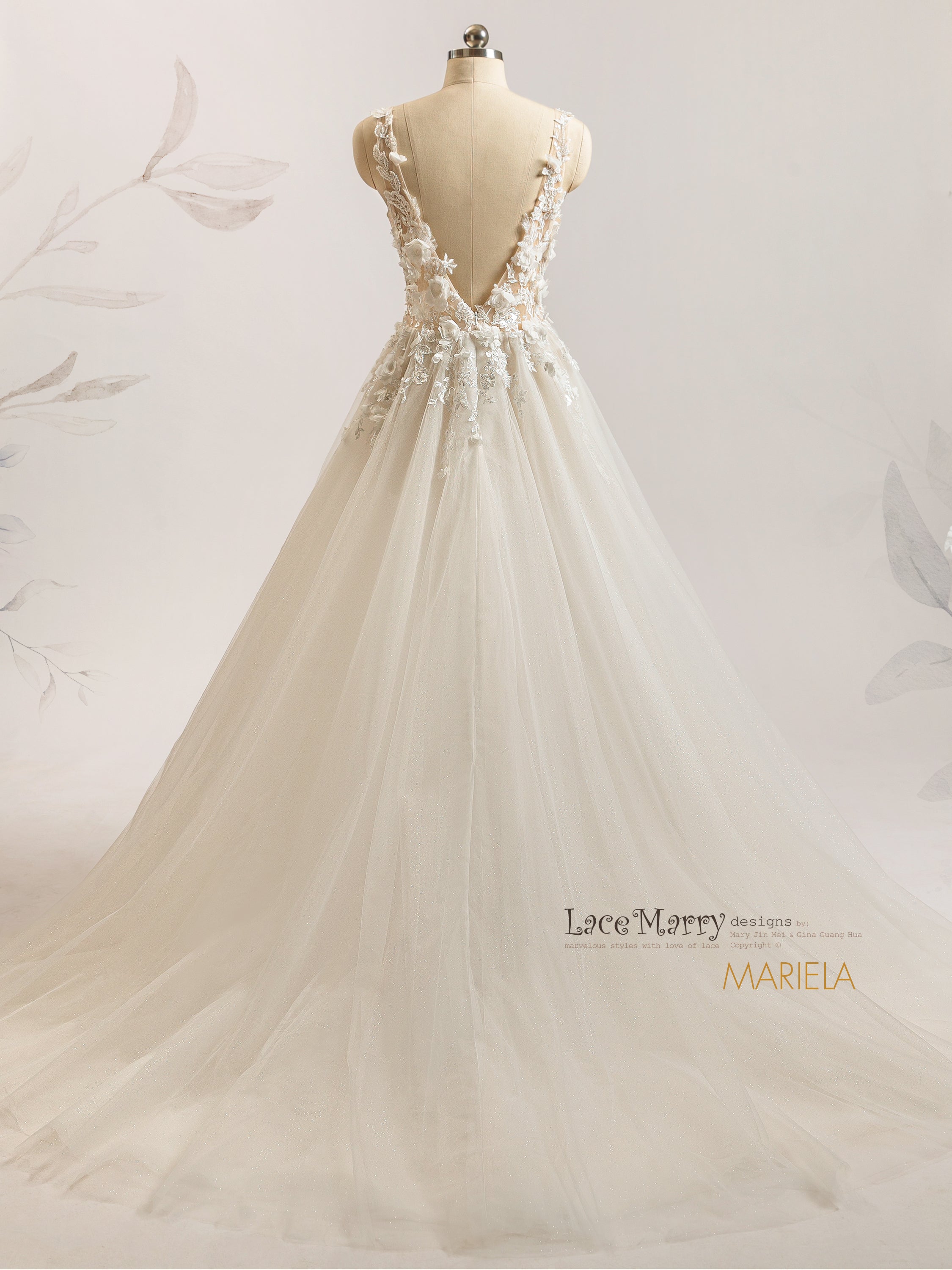 MARIELA / A Line Wedding Dress with 3D Floral Decoration