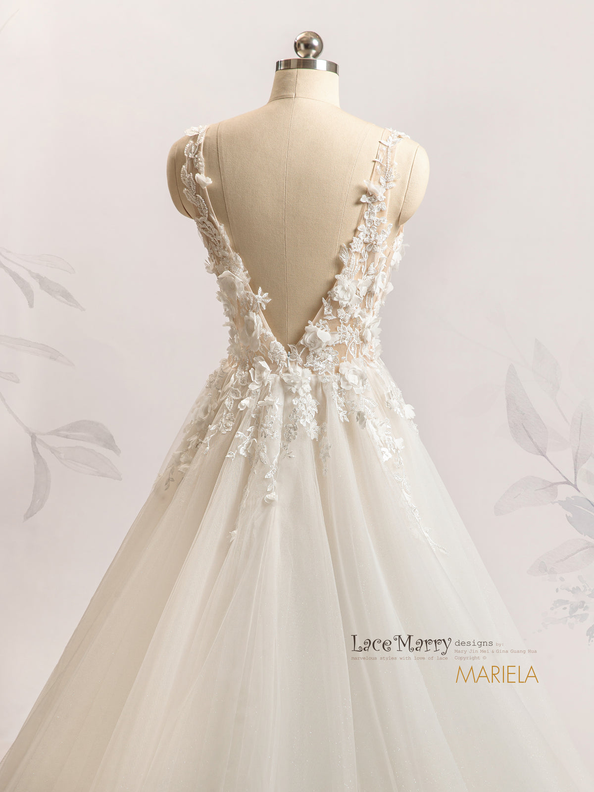 MARIELA / A Line Wedding Dress with 3D Floral Decoration - LaceMarry MARIELA / A Line Wedding Dress with 3D Floral Decoration - LaceMarry