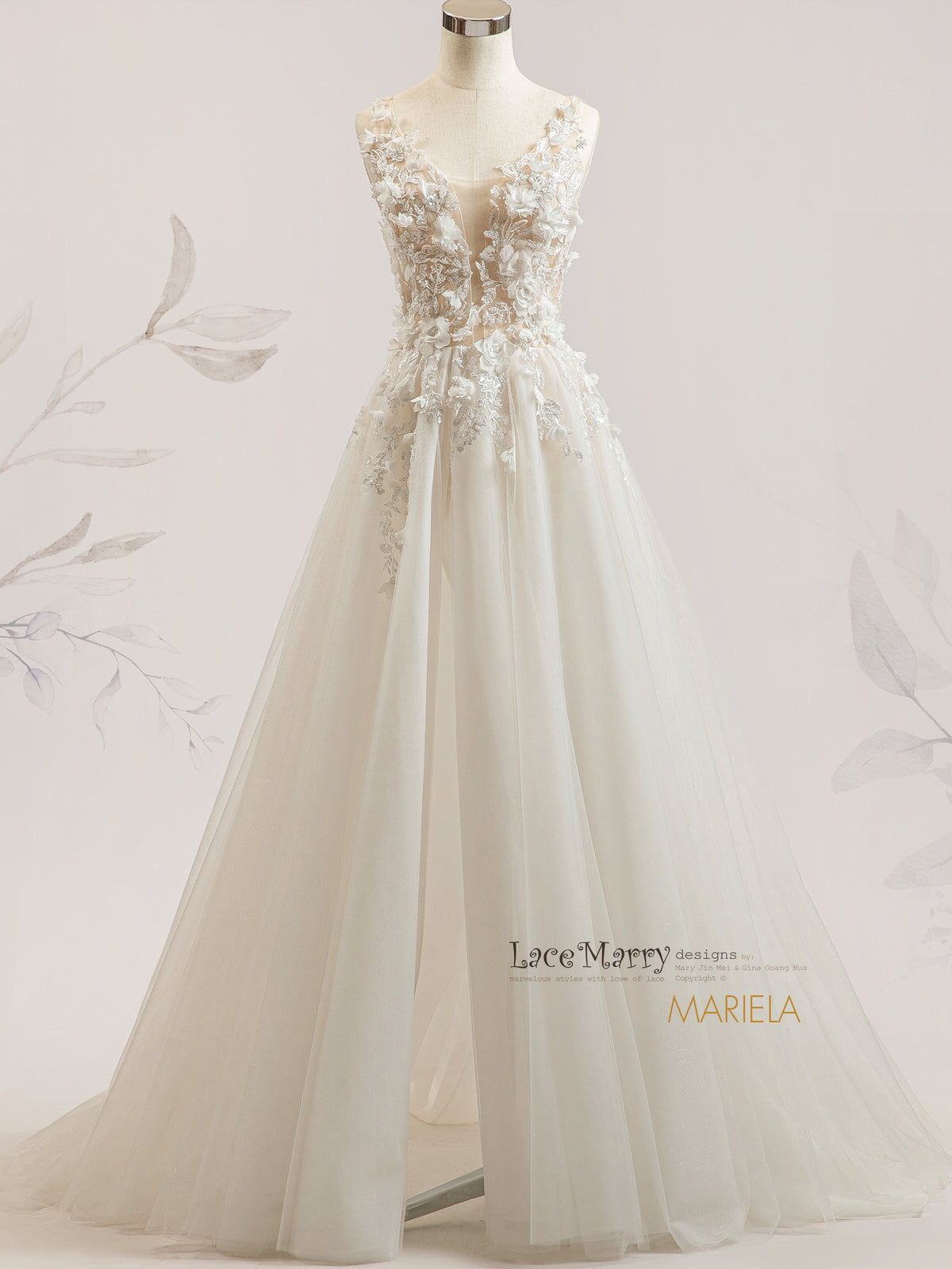 MARIELA / Sexy Neckline Wedding Dress with A Line Skirt