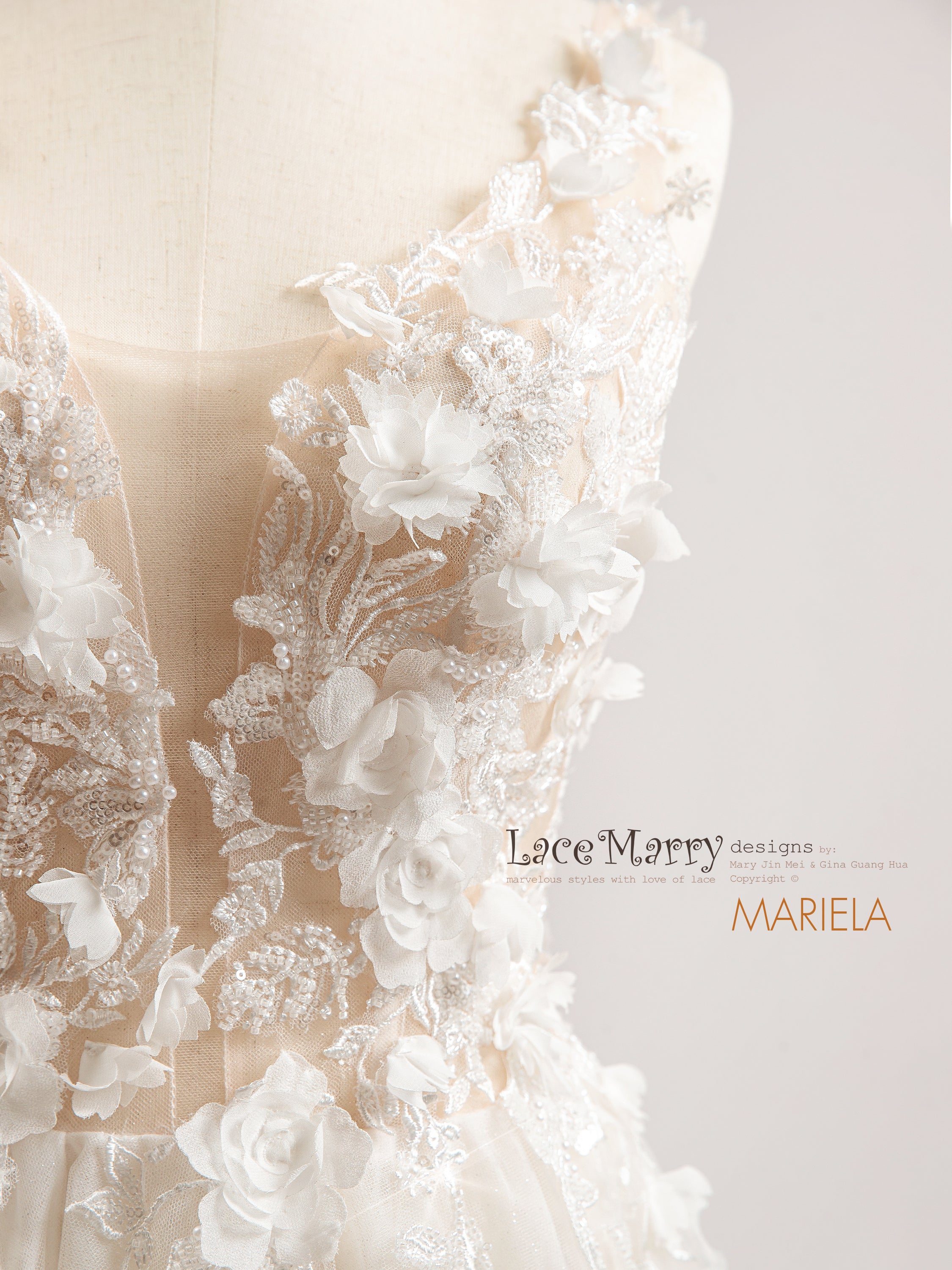 MARIELA / A Line Wedding Dress with 3D Floral Decoration