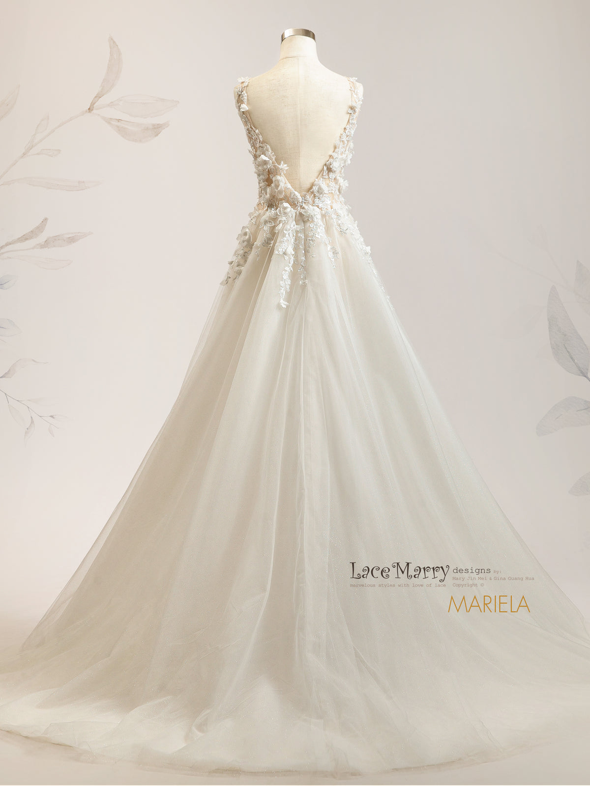 MARIELA / Sexy Neckline Wedding Dress with A Line Skirt