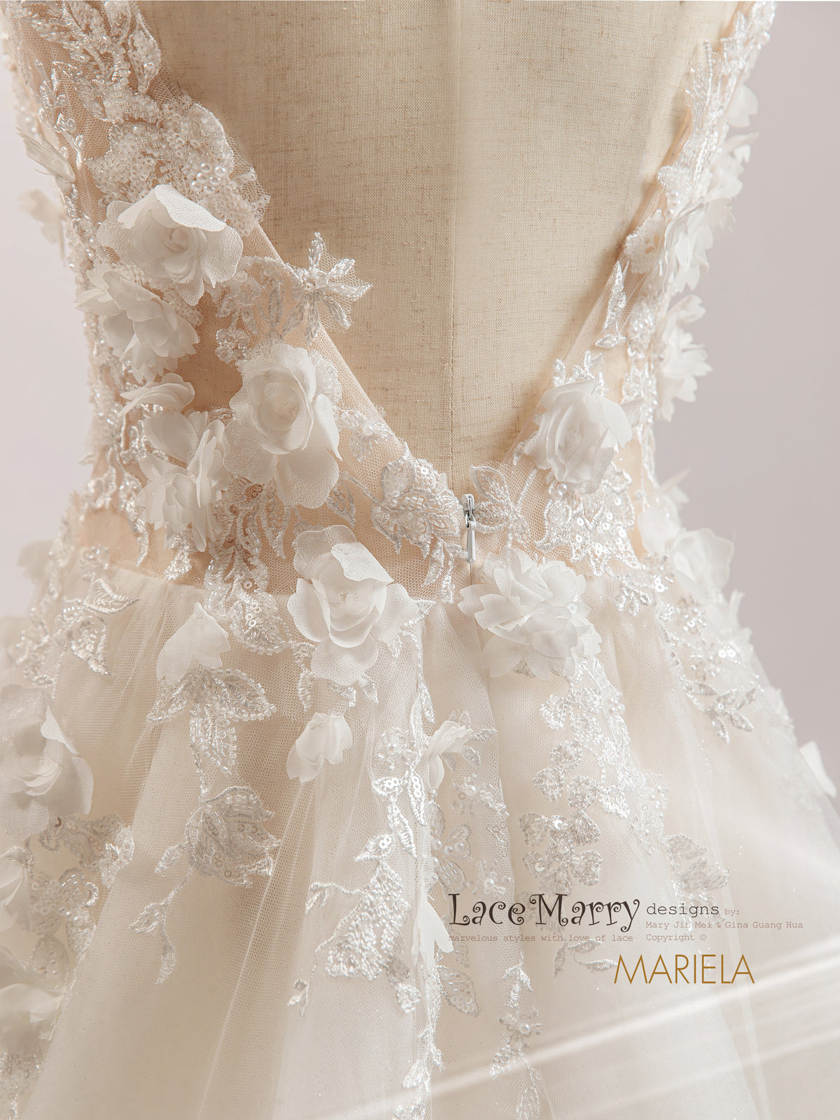 MARIELA / Sexy Neckline Wedding Dress with A Line Skirt