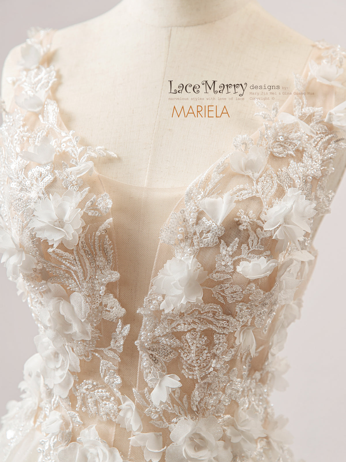 MARIELA / Sexy Neckline Wedding Dress with A Line Skirt