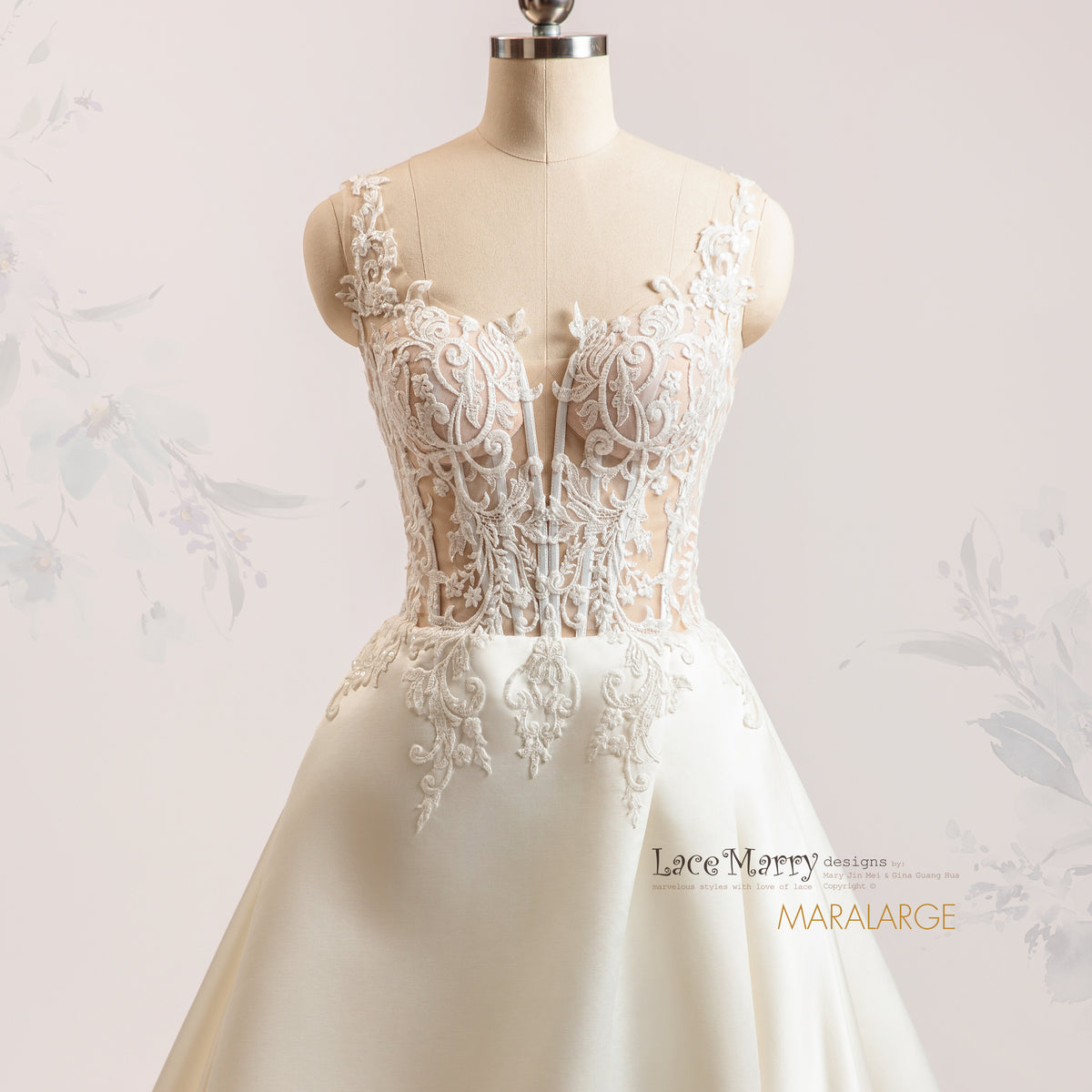 MARALARGE / Satin Skirt A Line Wedding Dress with Slit
