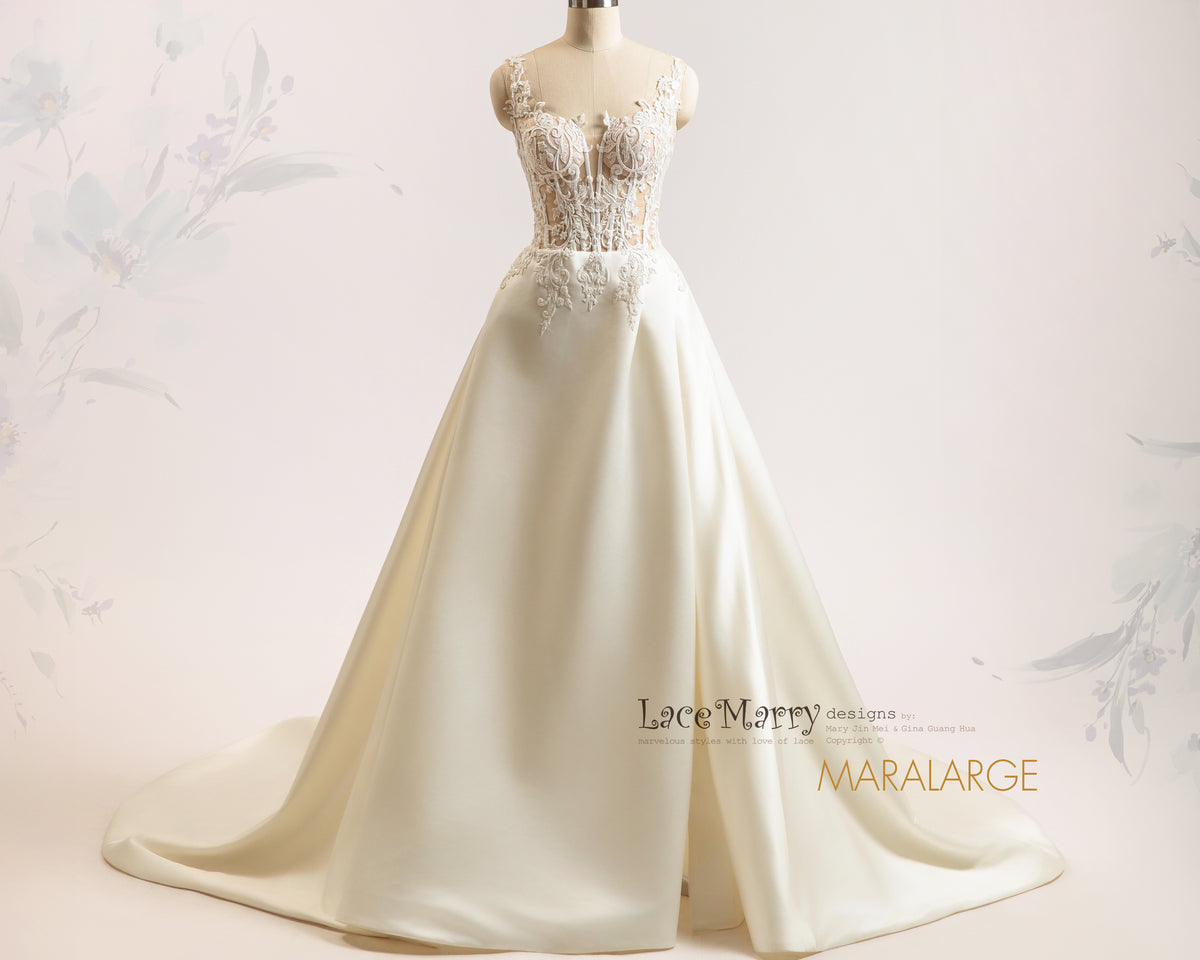 MARALARGE / Satin Skirt A Line Wedding Dress with Slit