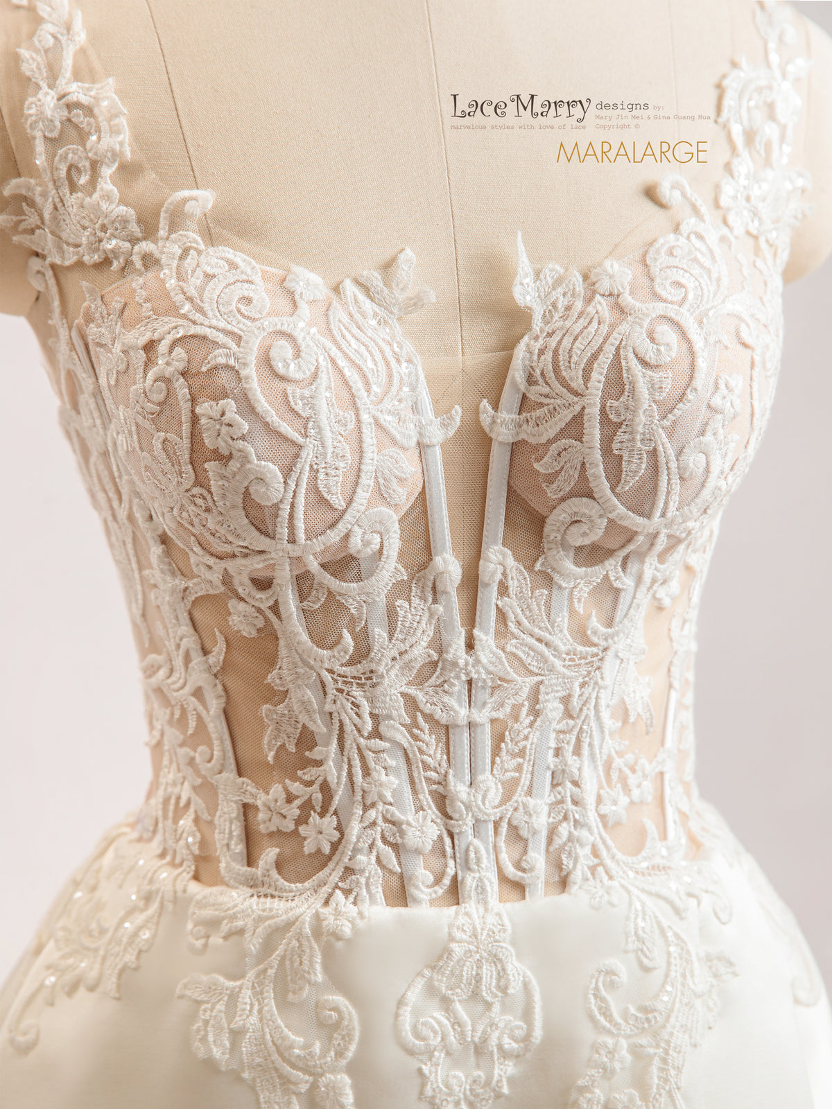 MARALARGE / Satin Skirt A Line Wedding Dress with Slit