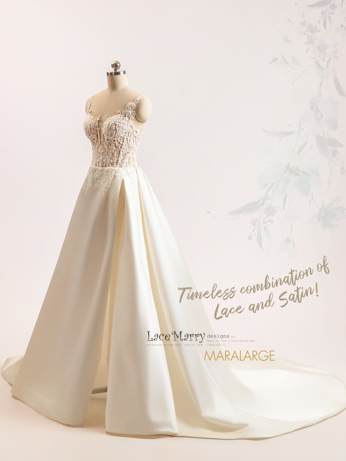 MARALARGE / Satin Skirt A Line Wedding Dress with Slit