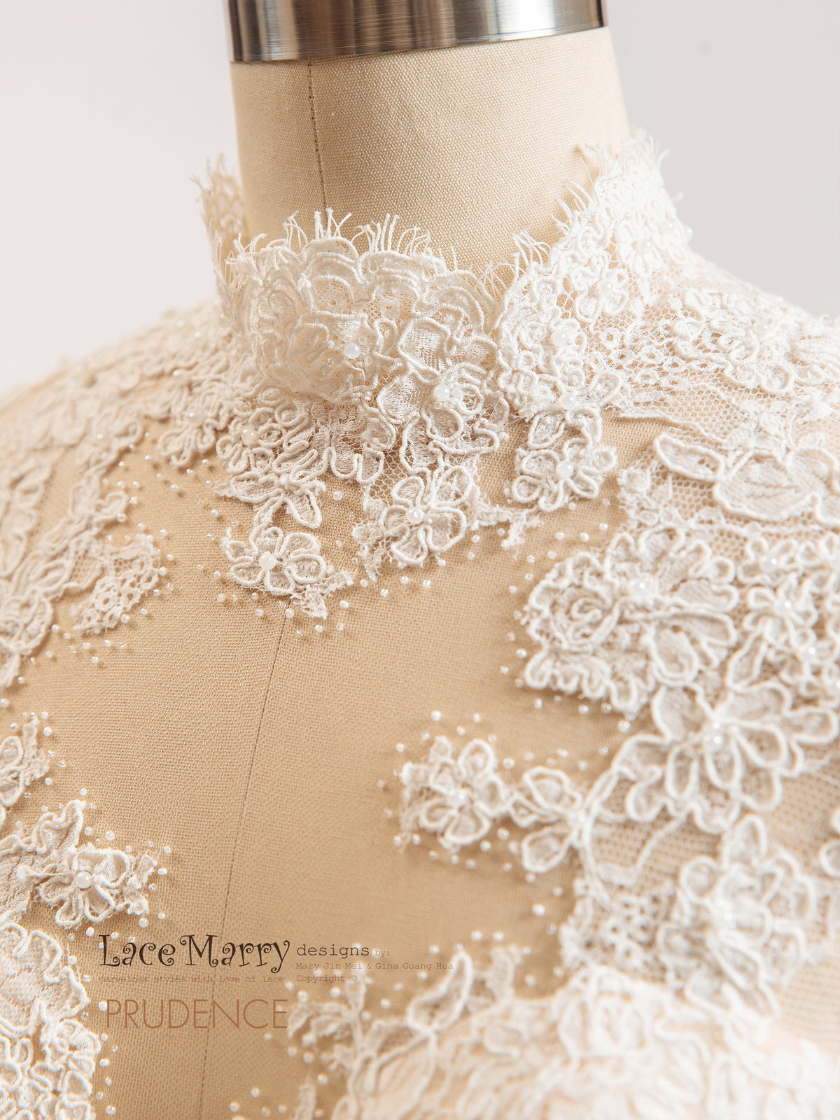 PRUDENCE / Illusion Lace Wedding Dress with V Neck and Cap Sleeves