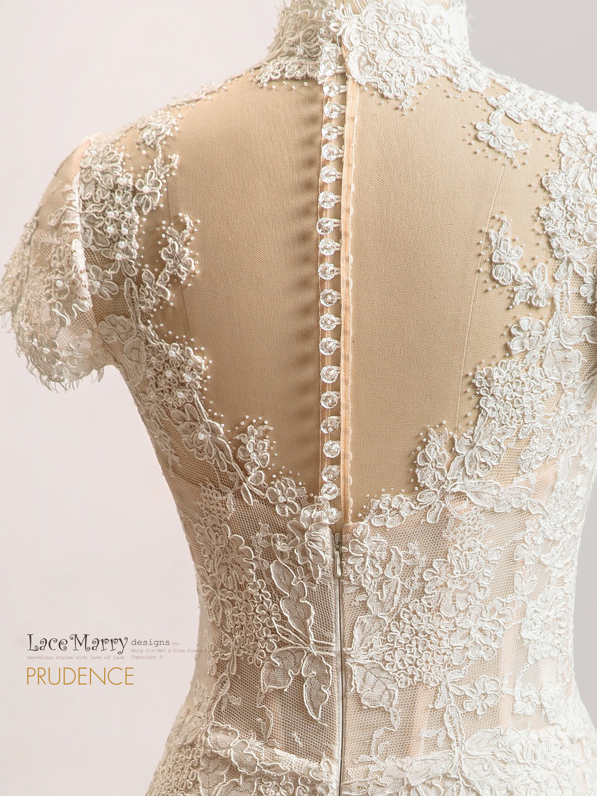 PRUDENCE / Illusion Lace Wedding Dress with V Neck and Cap Sleeves