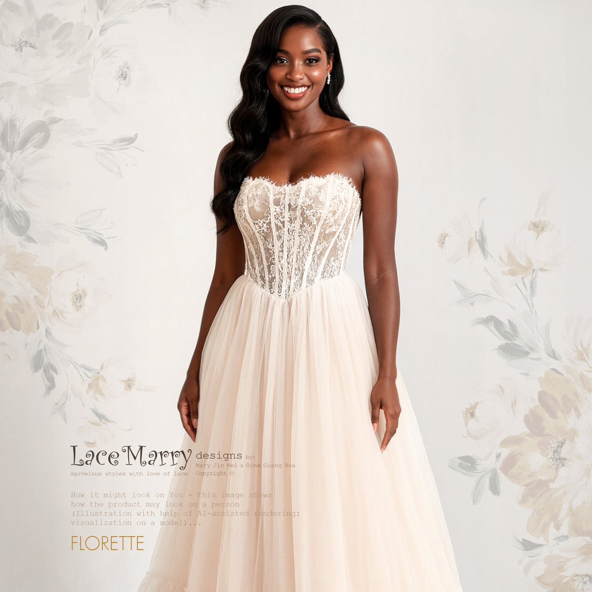 FLORETTE / Corset Bodice Tulle Wedding Dress with Basque Waistline