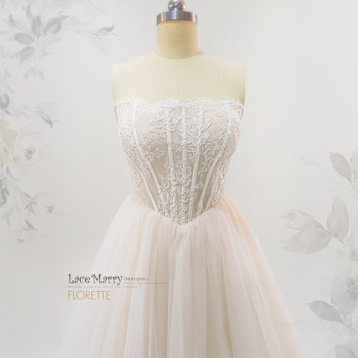FLORETTE / Corset Bodice Tulle Wedding Dress with Basque Waistline