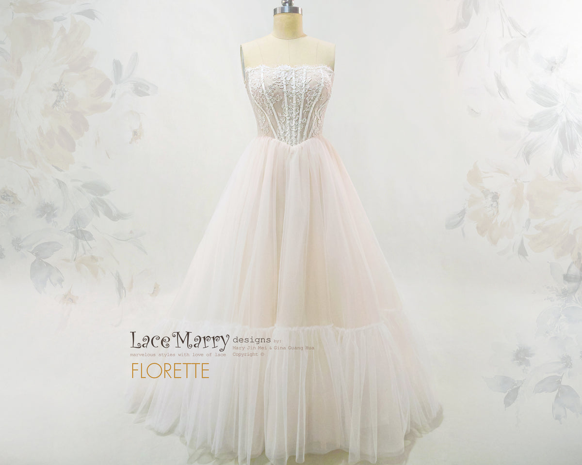 FLORETTE / Corset Bodice Tulle Wedding Dress with Basque Waistline