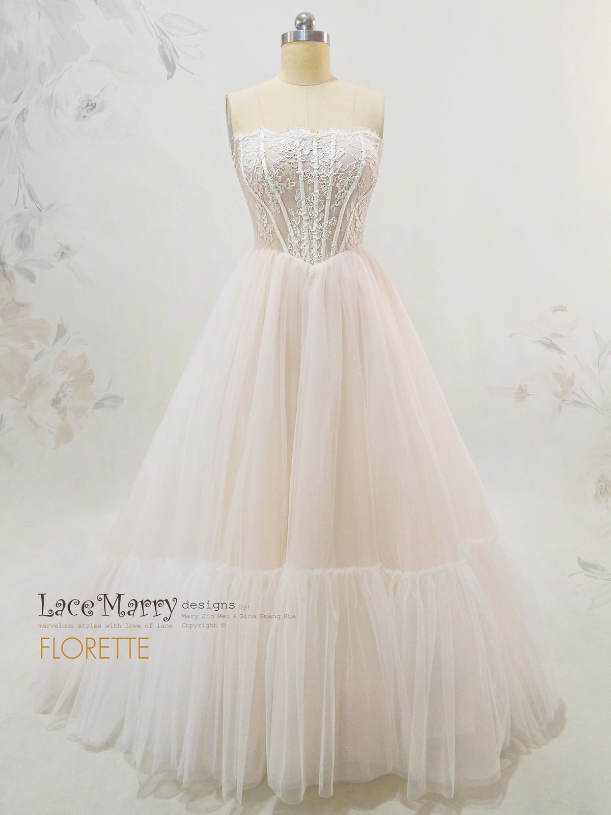FLORETTE / Corset Bodice Tulle Wedding Dress with Basque Waistline