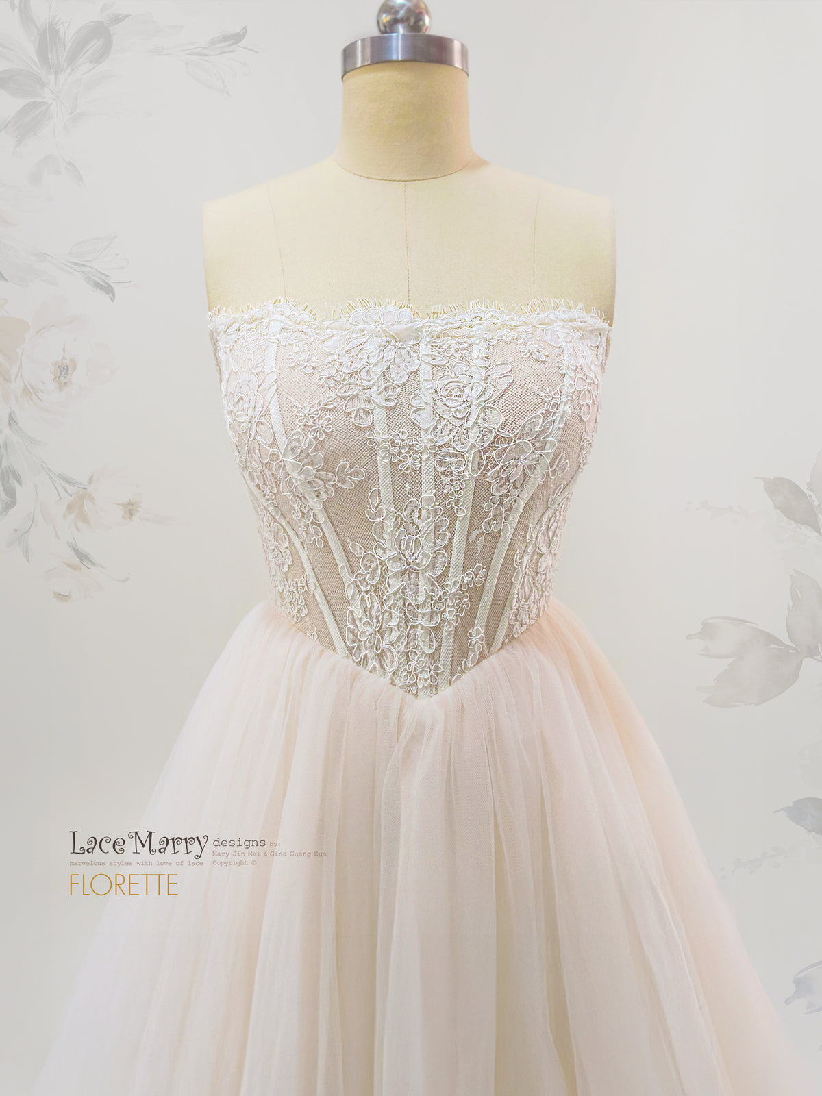 FLORETTE / Corset Bodice Tulle Wedding Dress with Basque Waistline