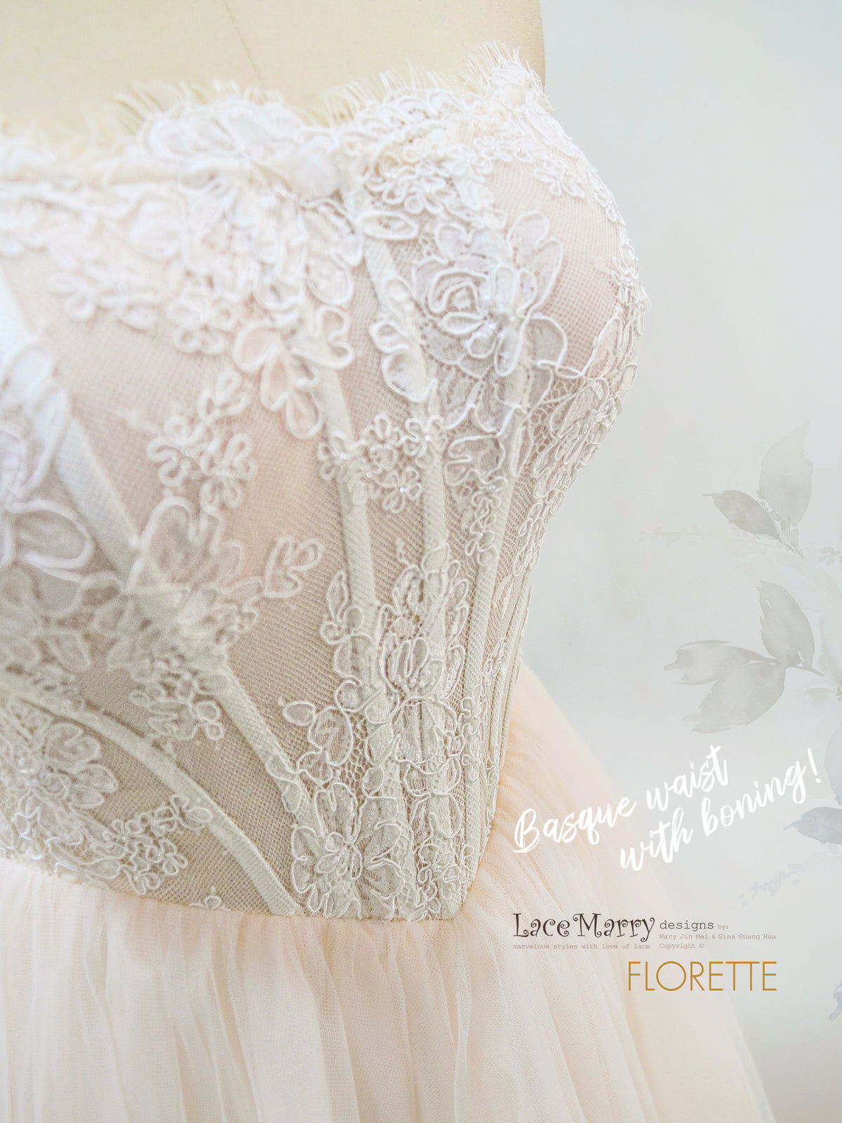 FLORETTE / Corset Bodice Tulle Wedding Dress with Basque Waistline