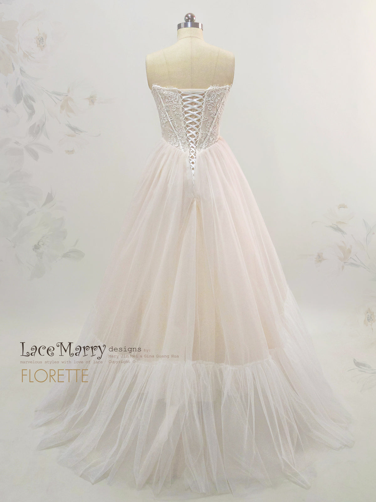 FLORETTE / Corset Bodice Tulle Wedding Dress with Basque Waistline