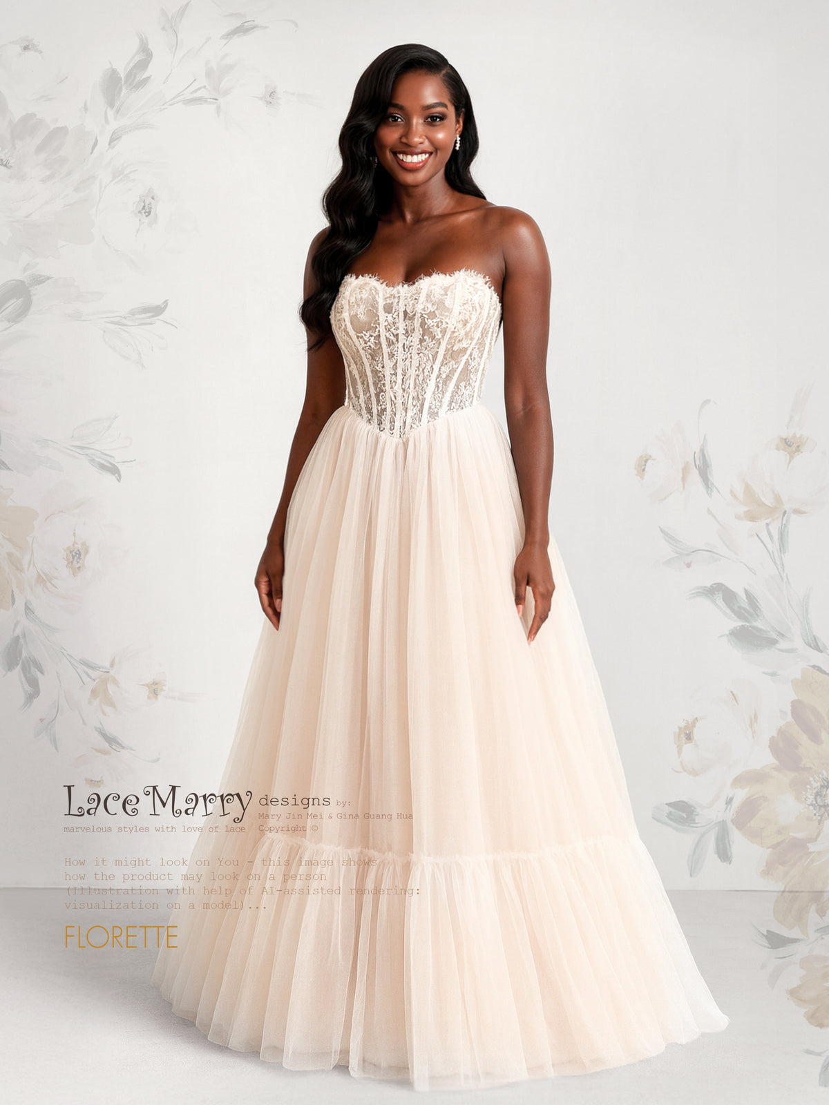 FLORETTE / Corset Bodice Tulle Wedding Dress with Basque Waistline