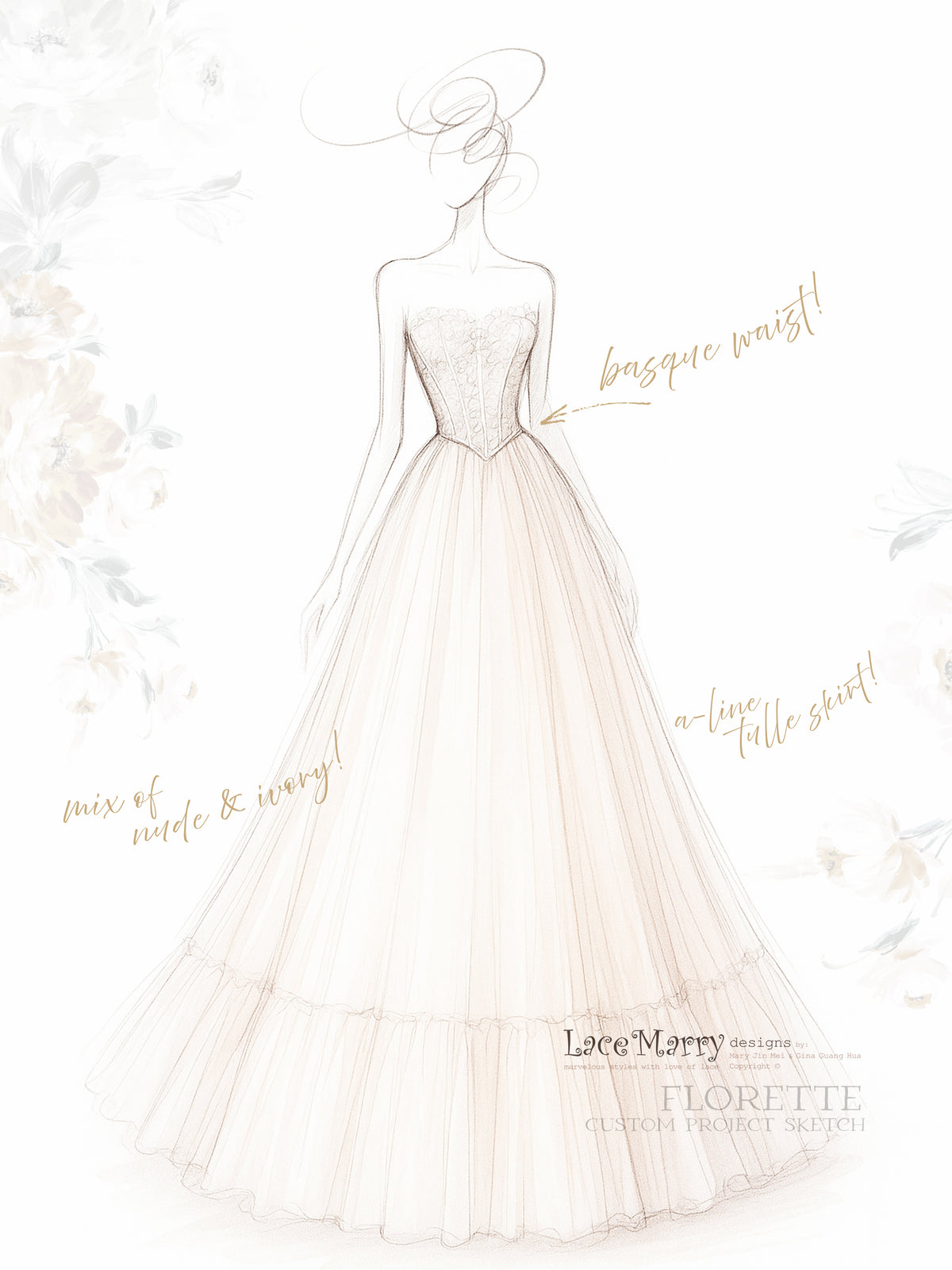 FLORETTE / Corset Bodice Tulle Wedding Dress with Basque Waistline