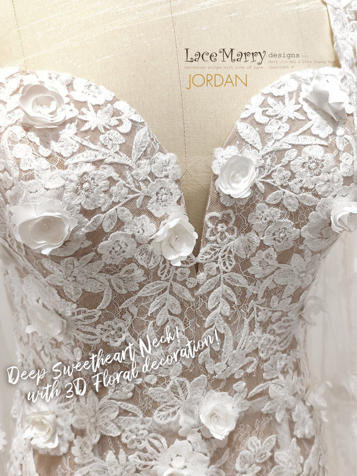 JORDAN / 3D Floral Lace Wedding Dress with Long Sleeves